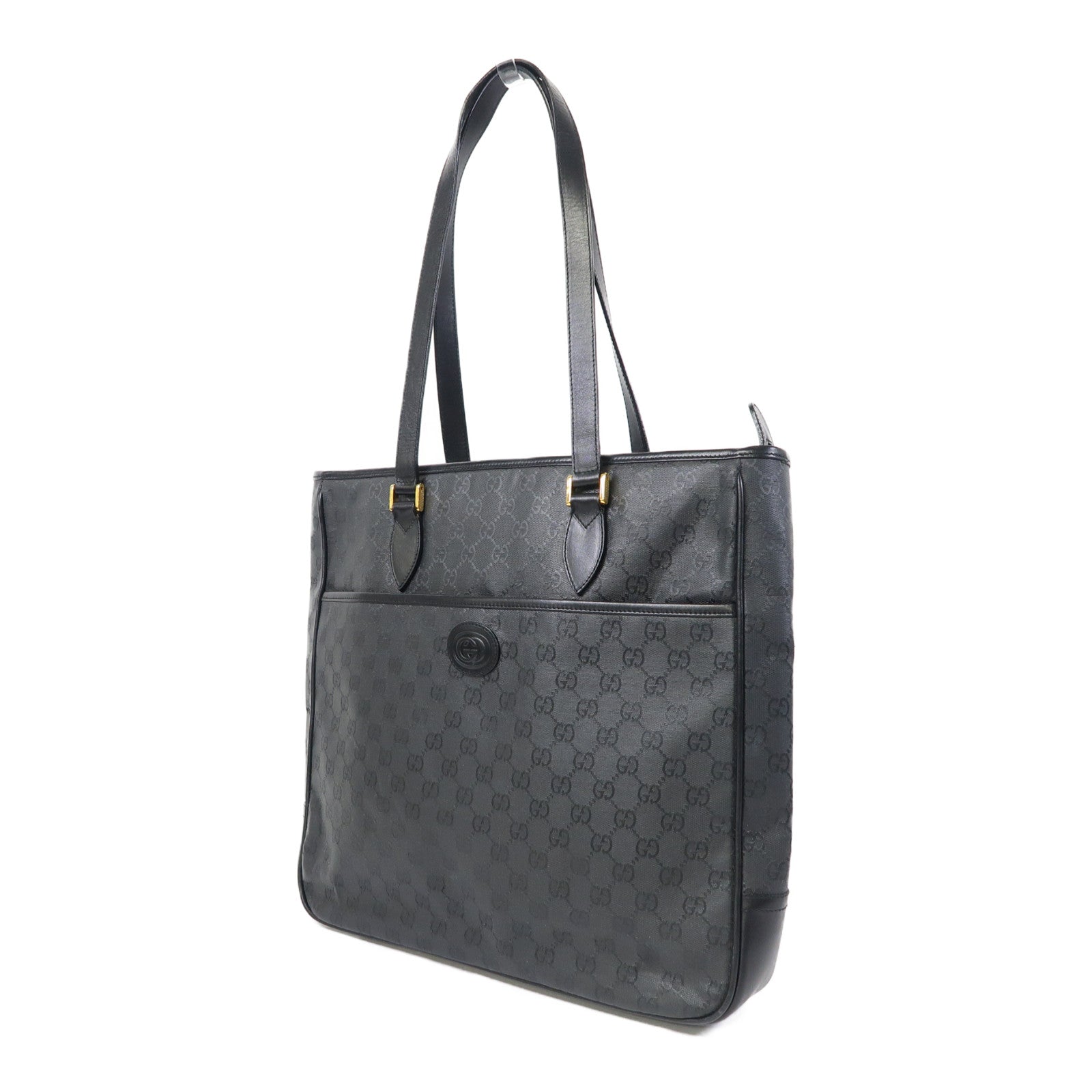 GUCCI 塗層帆布Tote Bag金扣肩背袋黑色