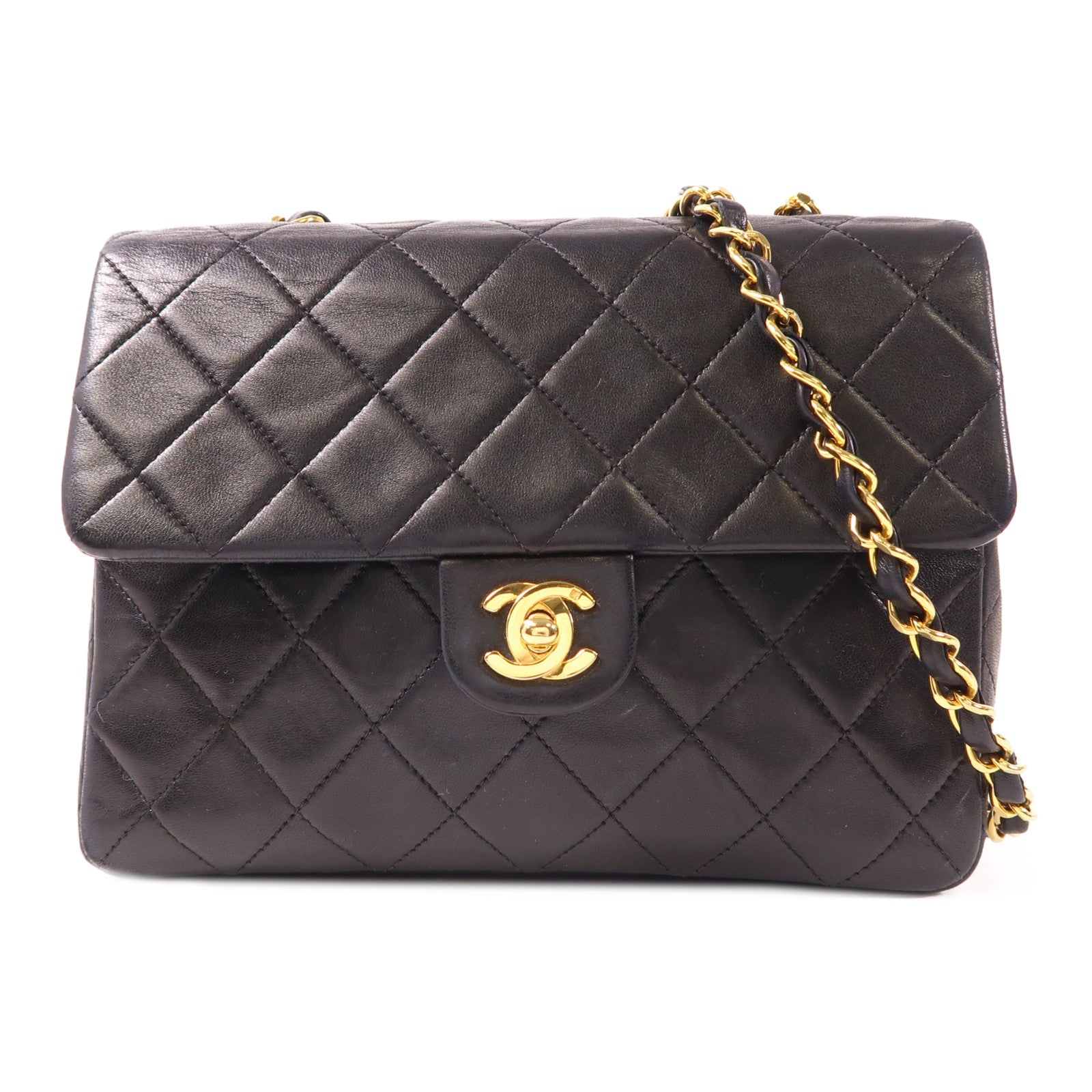 CHANEL 羊皮皮革Vintage Chain Shoulder金扣鏈帶肩背袋