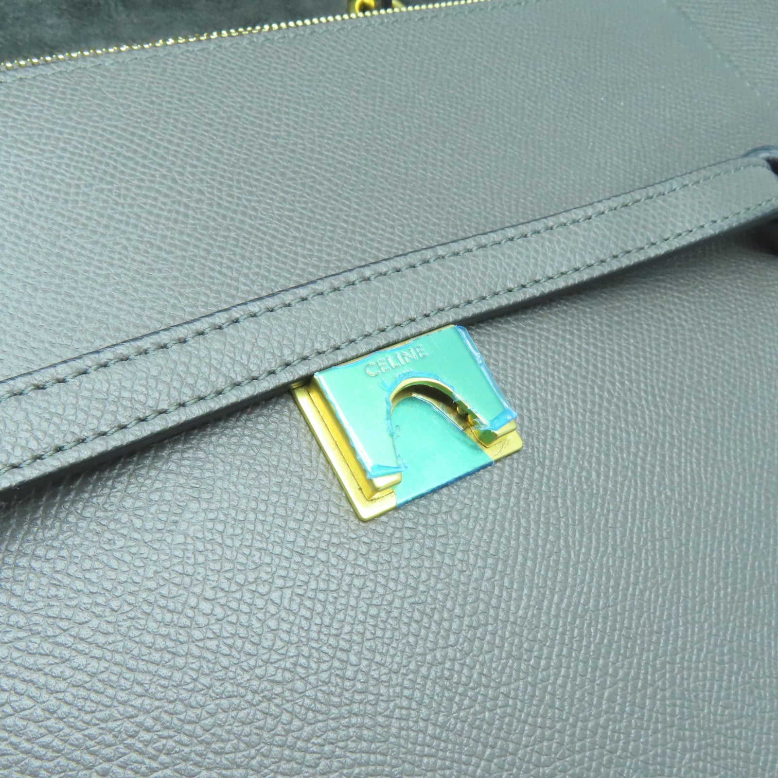CELINE 牛皮皮革Belt Shoulder Bag金扣手挽肩背兩用袋灰色