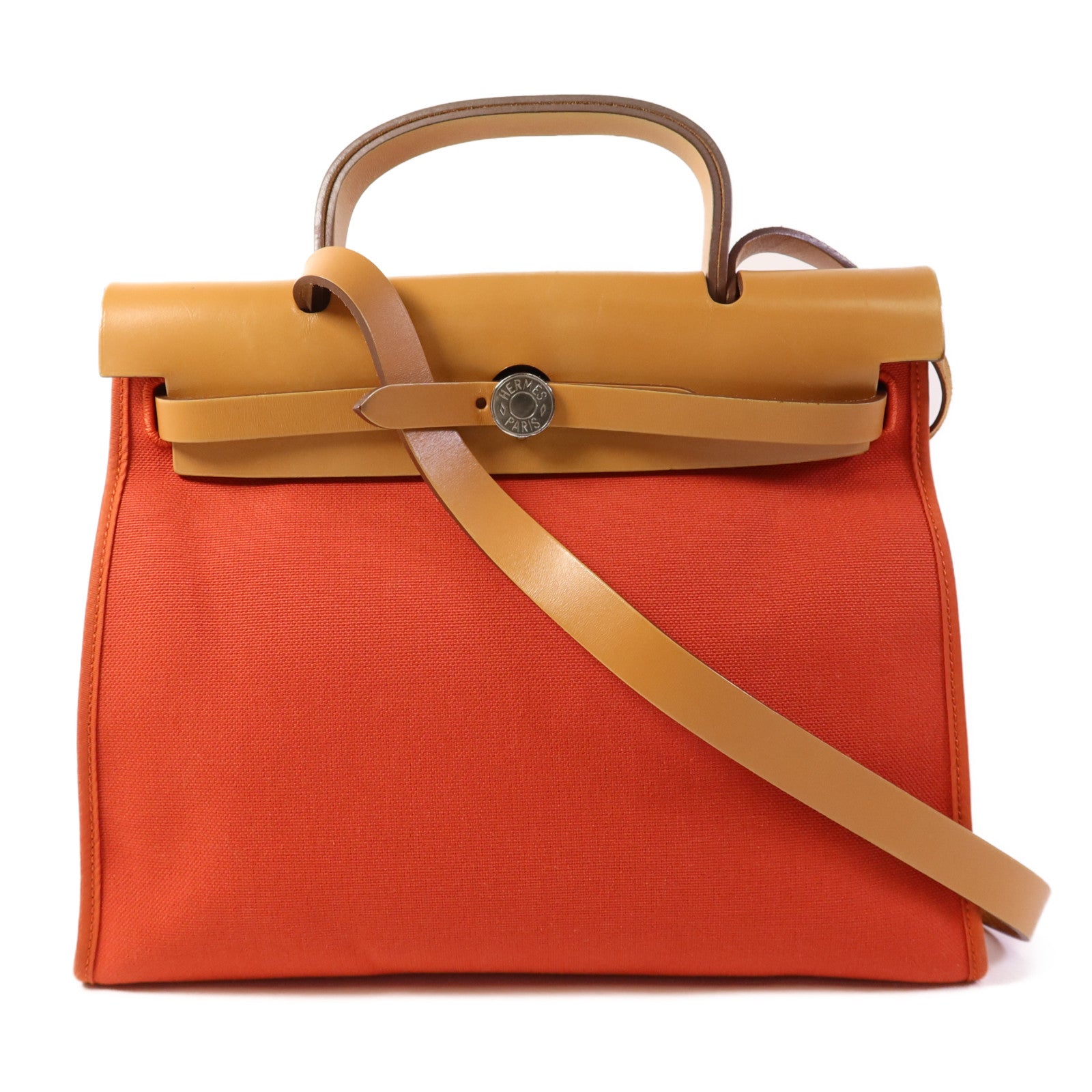 HERMES 【激減優惠】帆布Herbag PM銀扣手挽肩背兩用袋