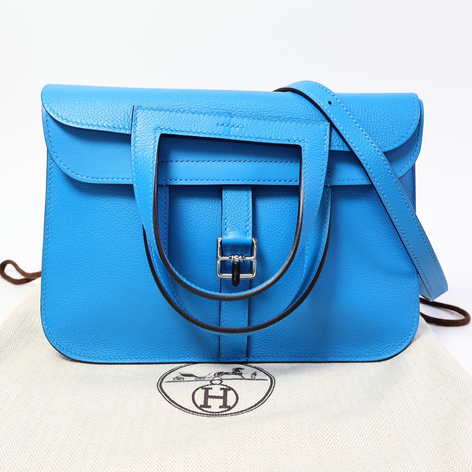 HERMES Evercolor皮革Halzan 25手挽肩背兩用袋Blue Zanzibar