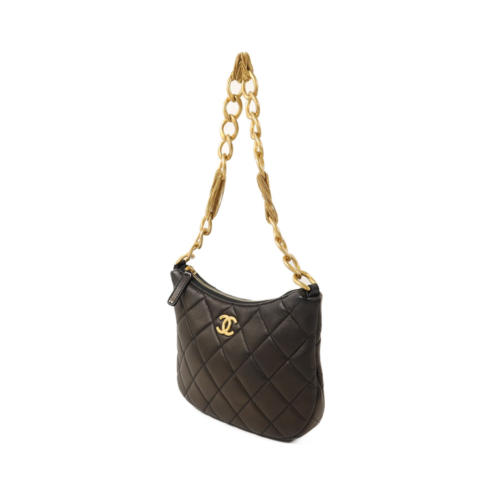 CHANEL 羊皮皮革Hobo金扣鏈帶肩背袋