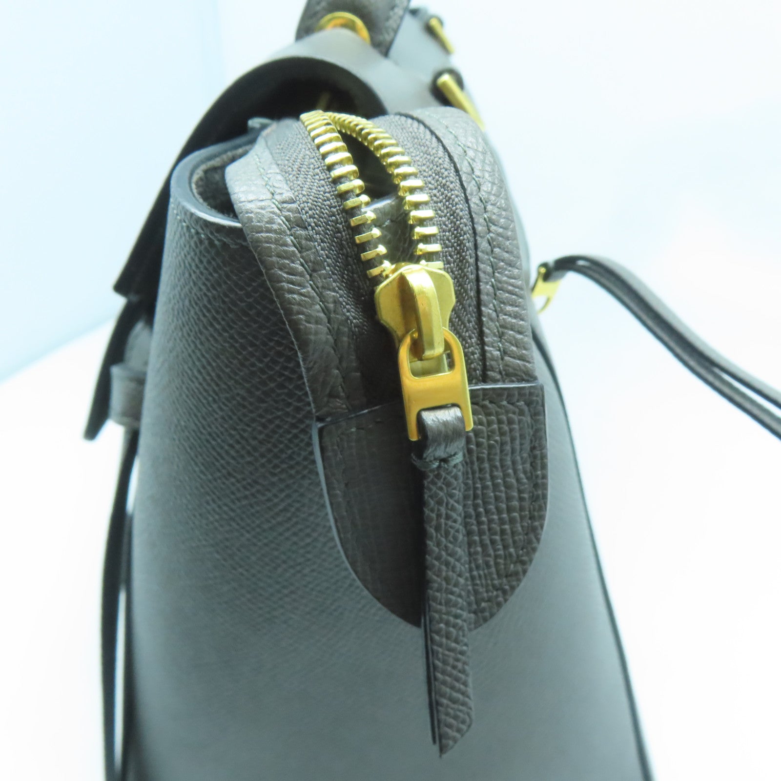 CELINE 牛皮皮革Belt Shoulder Bag金扣手挽肩背兩用袋灰色