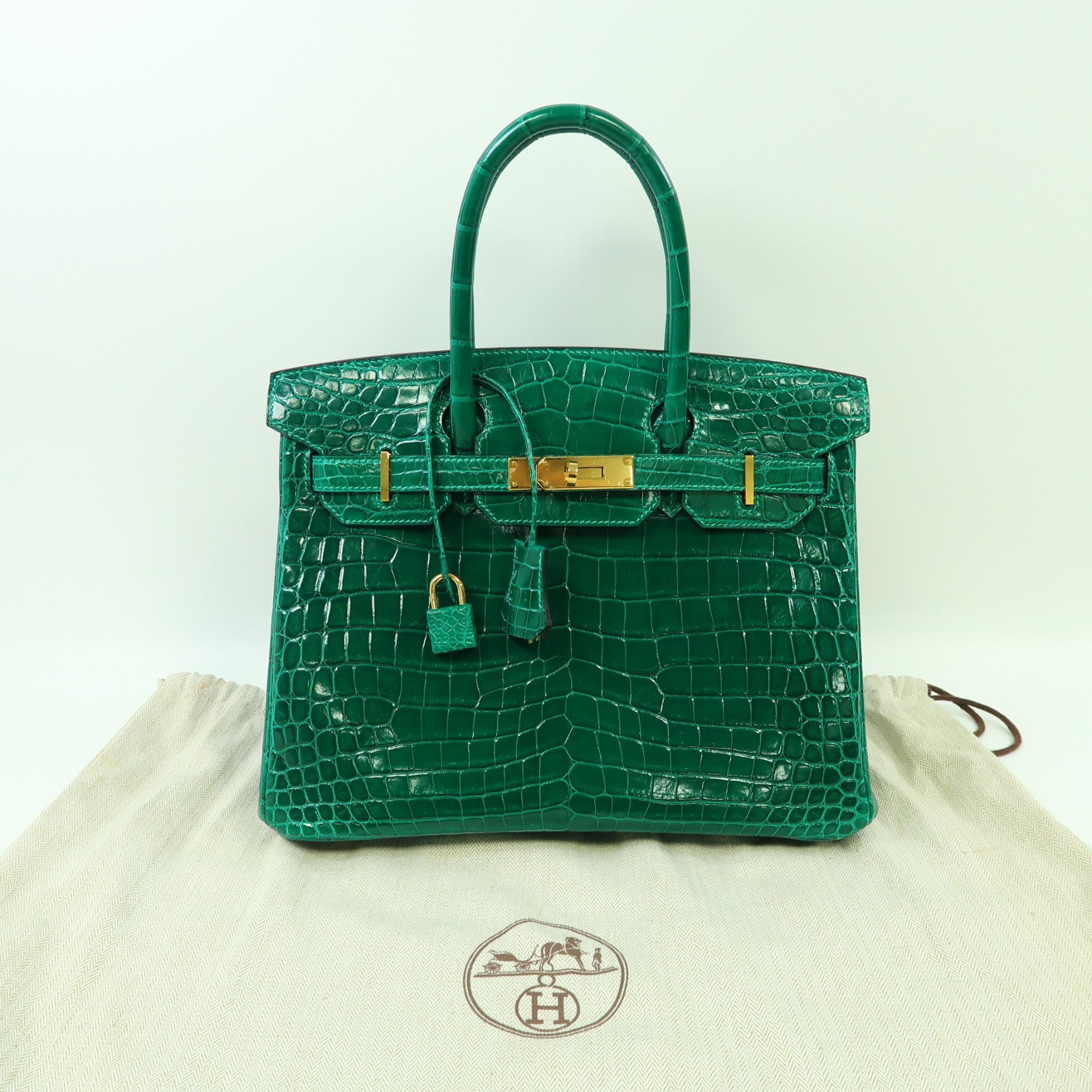 HERMES Croco Niloticus皮革Birkin 30金扣手挽袋翡翠綠色