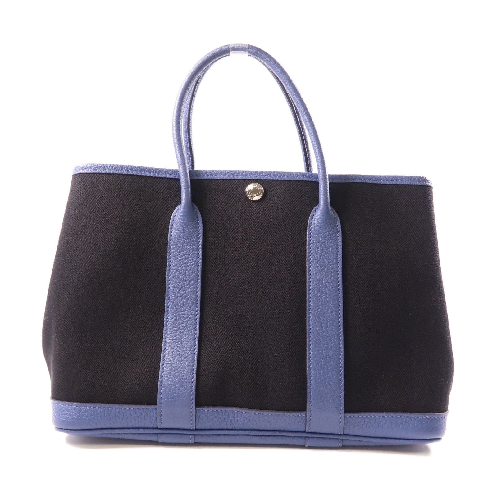 HERMES 帆布GardenParty TPM銀扣手挽袋黑色/藍色