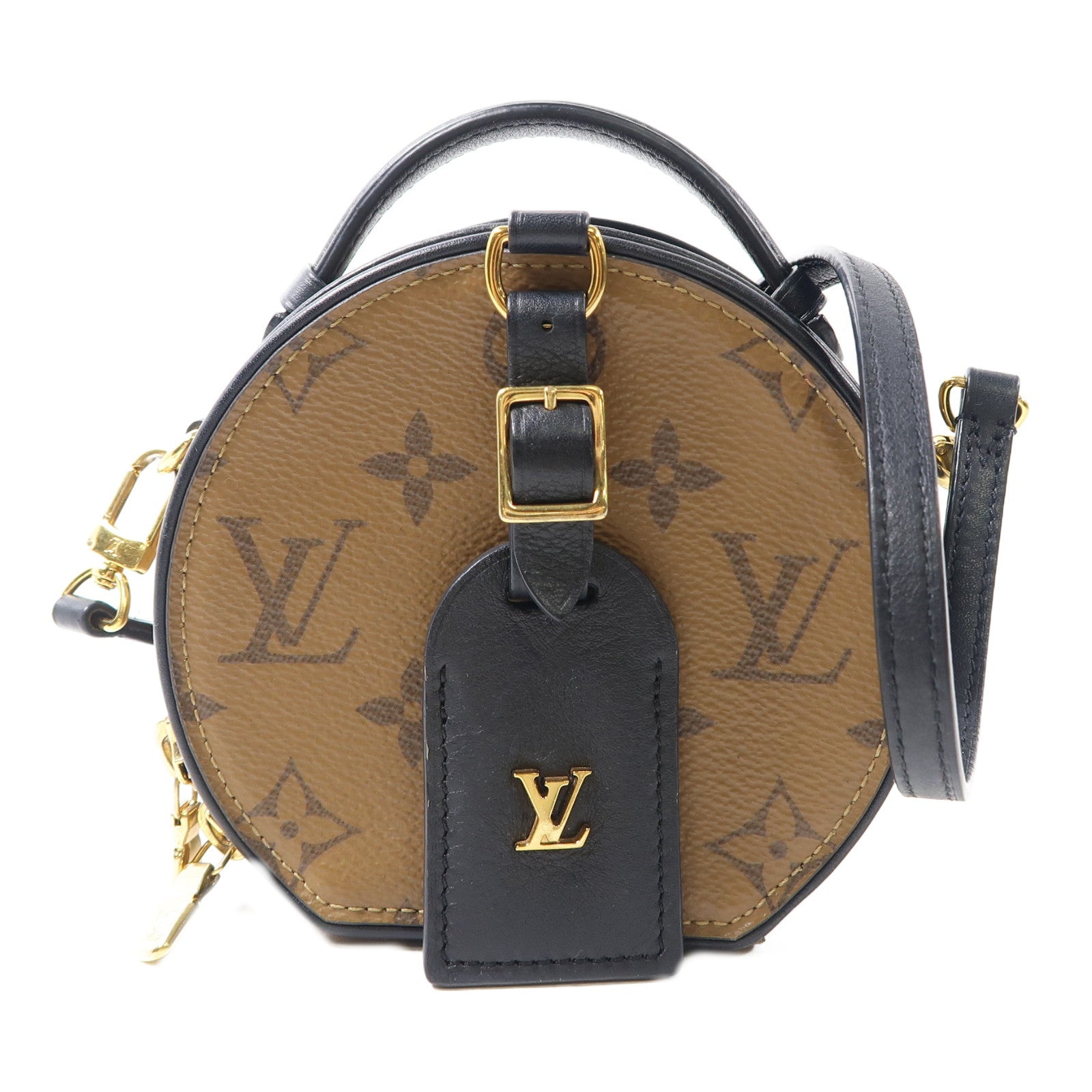 LOUIS VUITTON Monogram Reverse Mini Boite Chapeau金扣肩背袋棕色/黑色
