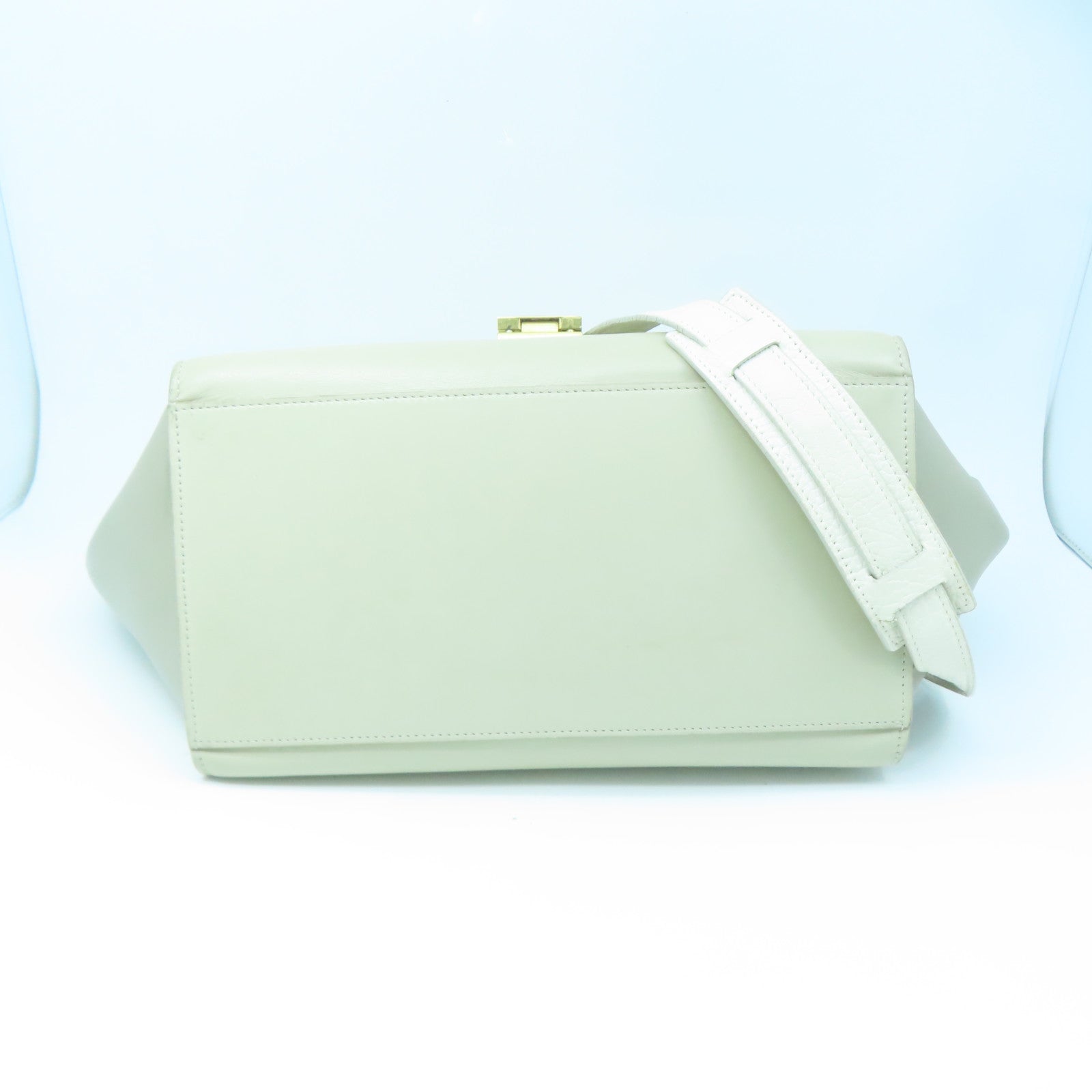CELINE Cowhide Leather Trapeze Gold Buckle Handle Shoulder Bag White/Gray