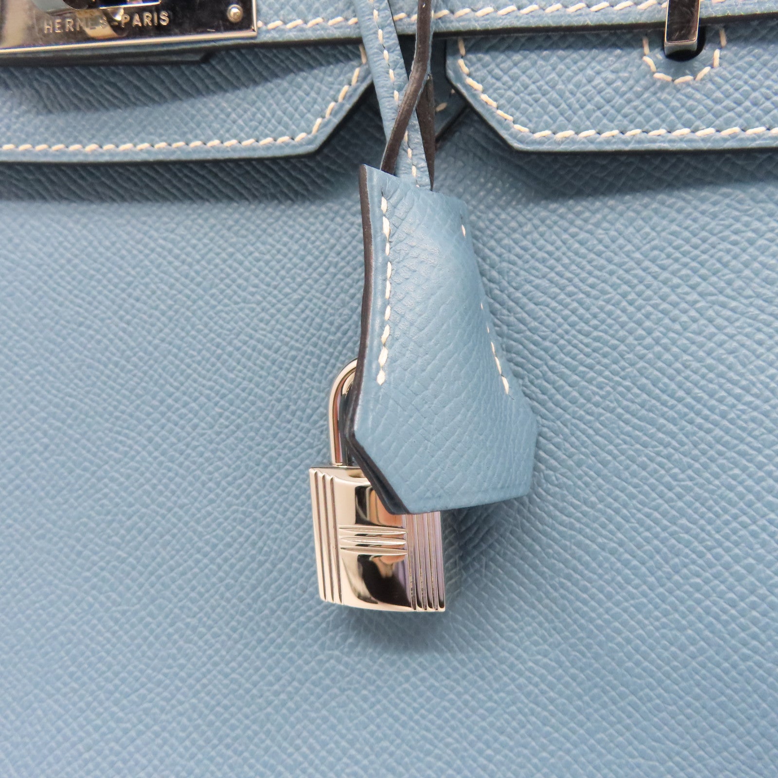 HERMES 【清倉大減價】Epsom皮革Birkin 30銀扣手挽袋牛仔藍色