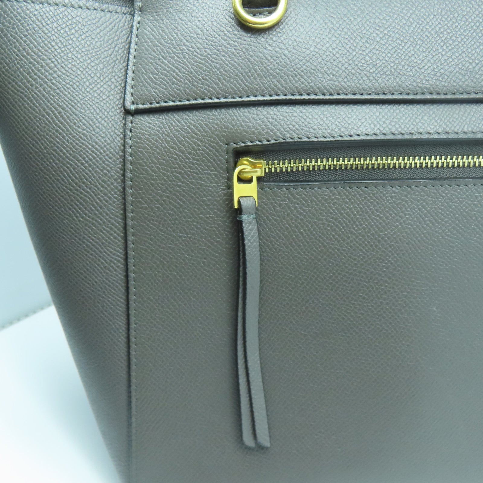 CELINE 牛皮皮革Belt Shoulder Bag金扣手挽肩背兩用袋灰色