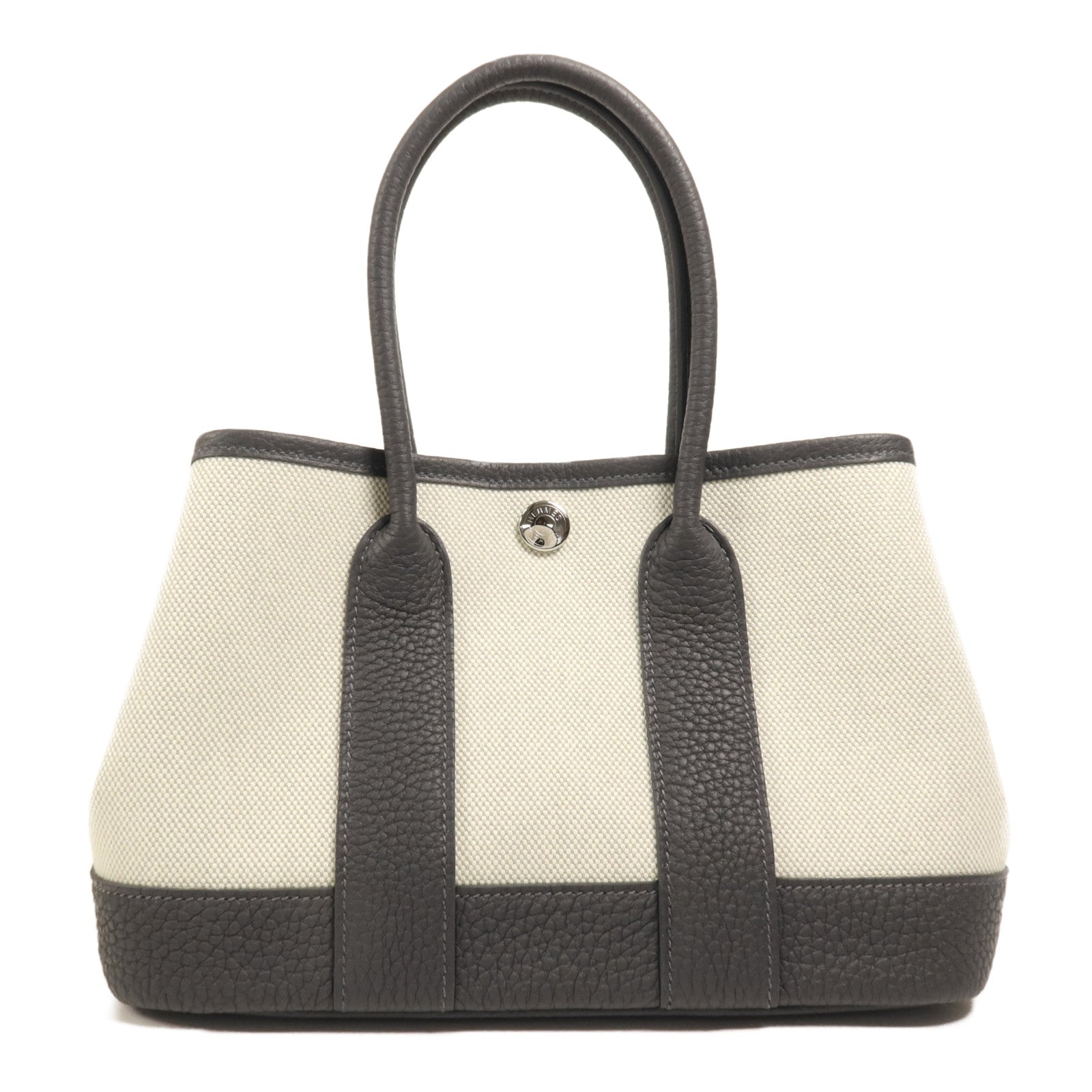 HERMES 帆布Mini Graden Party銀扣手挽袋Ardoise