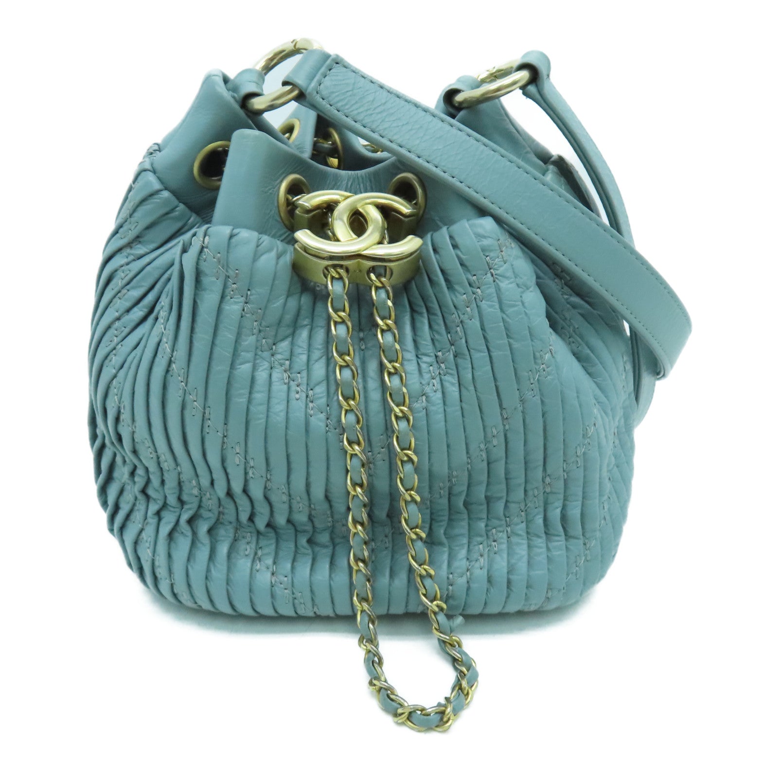 CHANEL 【激減優惠】牛皮皮革Shoulder Bag金扣肩背袋藍色