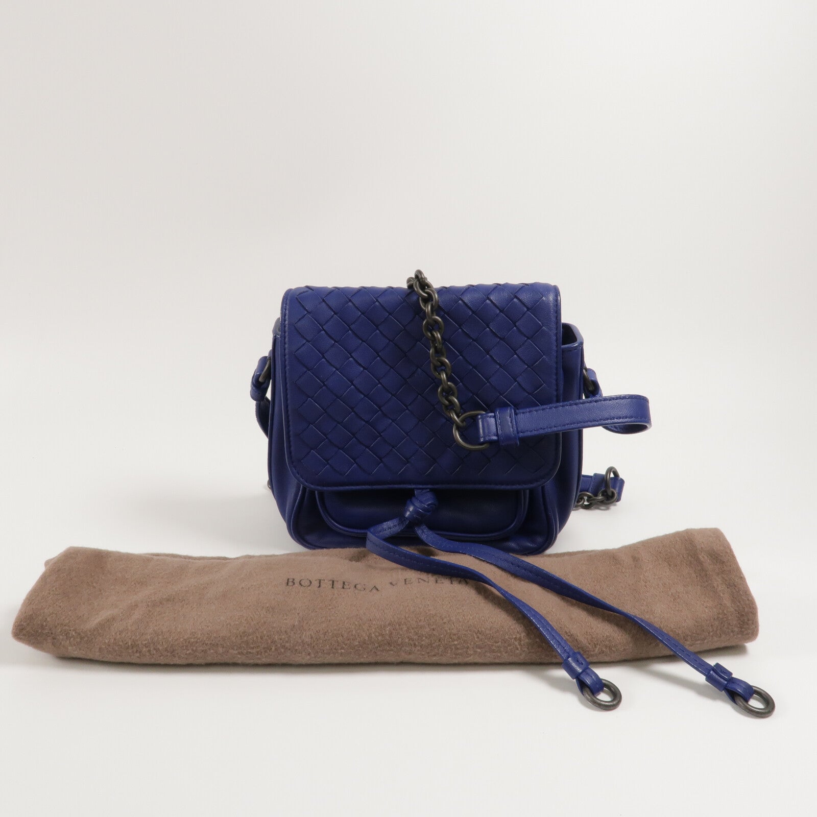 BOTTEGA VENETA 羊皮皮革New Tie Intrecciato Mini Saddle Bag鏈帶肩背袋