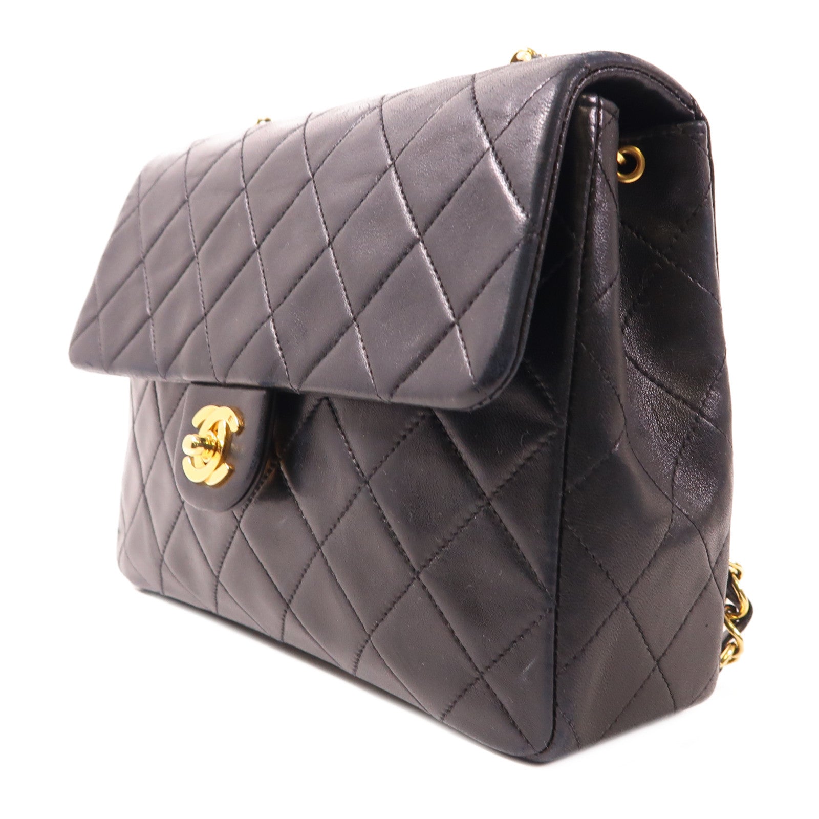 CHANEL 羊皮皮革Vintage Chain Shoulder金扣鏈帶肩背袋