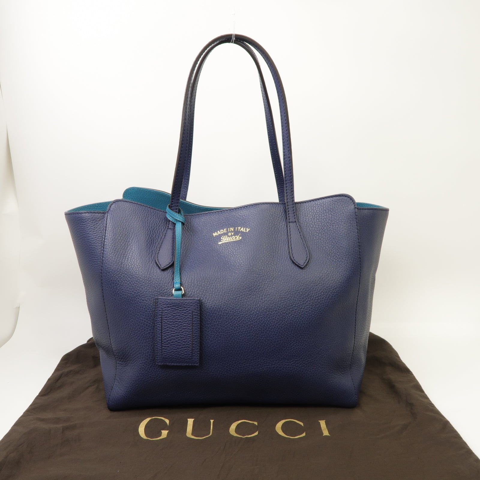 GUCCI 【激減優惠】牛皮皮革Swing Large Tote Bag金扣Tote Bag藍色