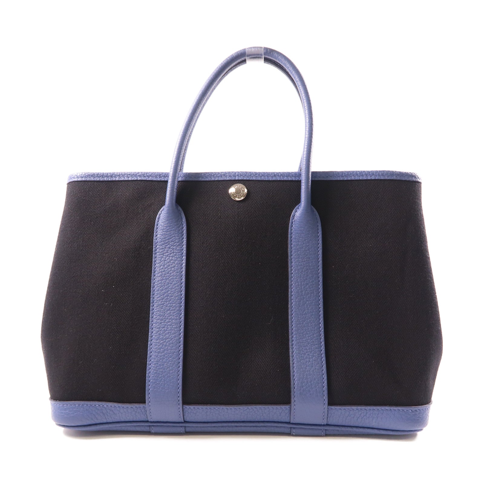 HERMES 帆布GardenParty TPM銀扣手挽袋黑色/藍色