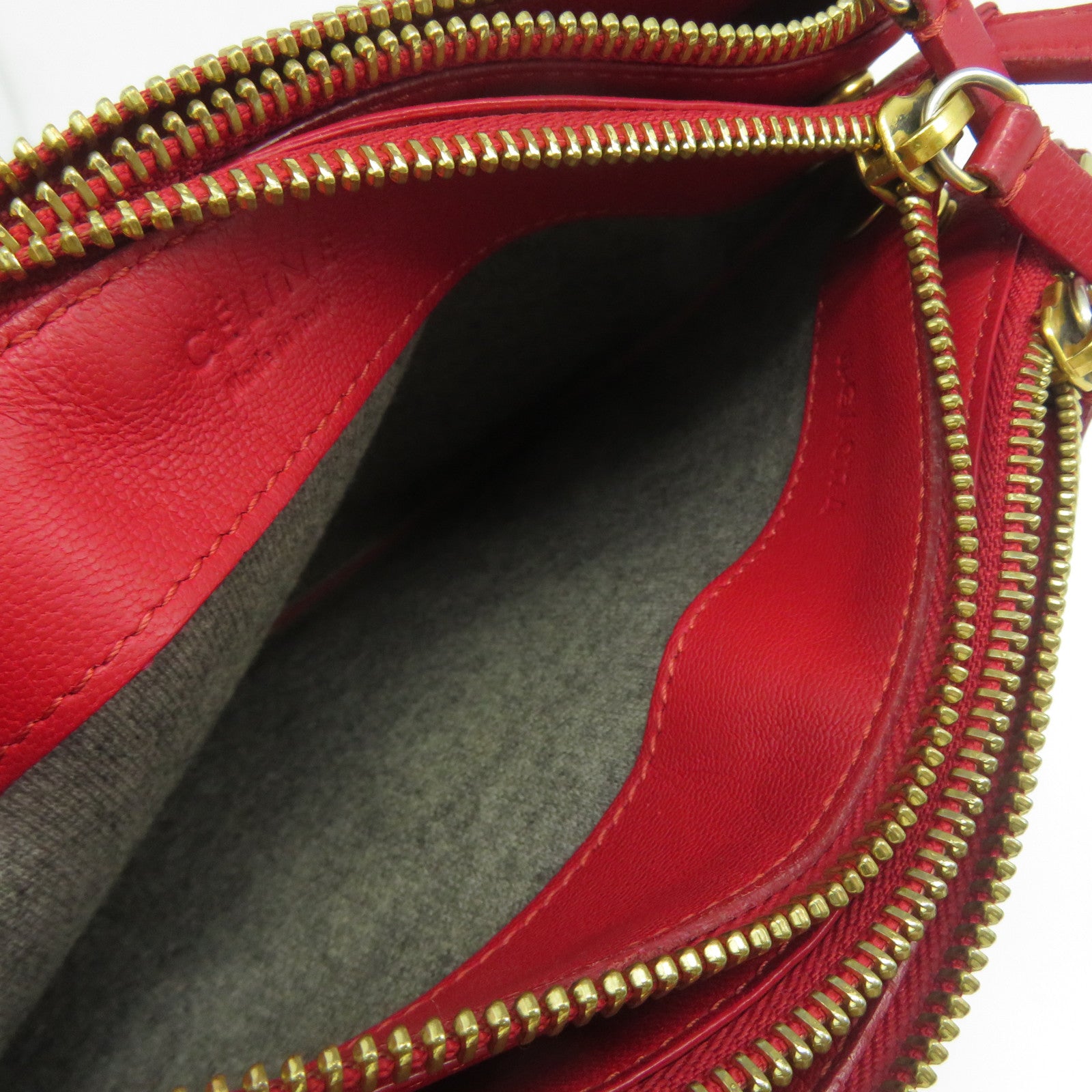 CELINE 羊皮皮革Trio Shoulder Bag金扣肩背袋紅色