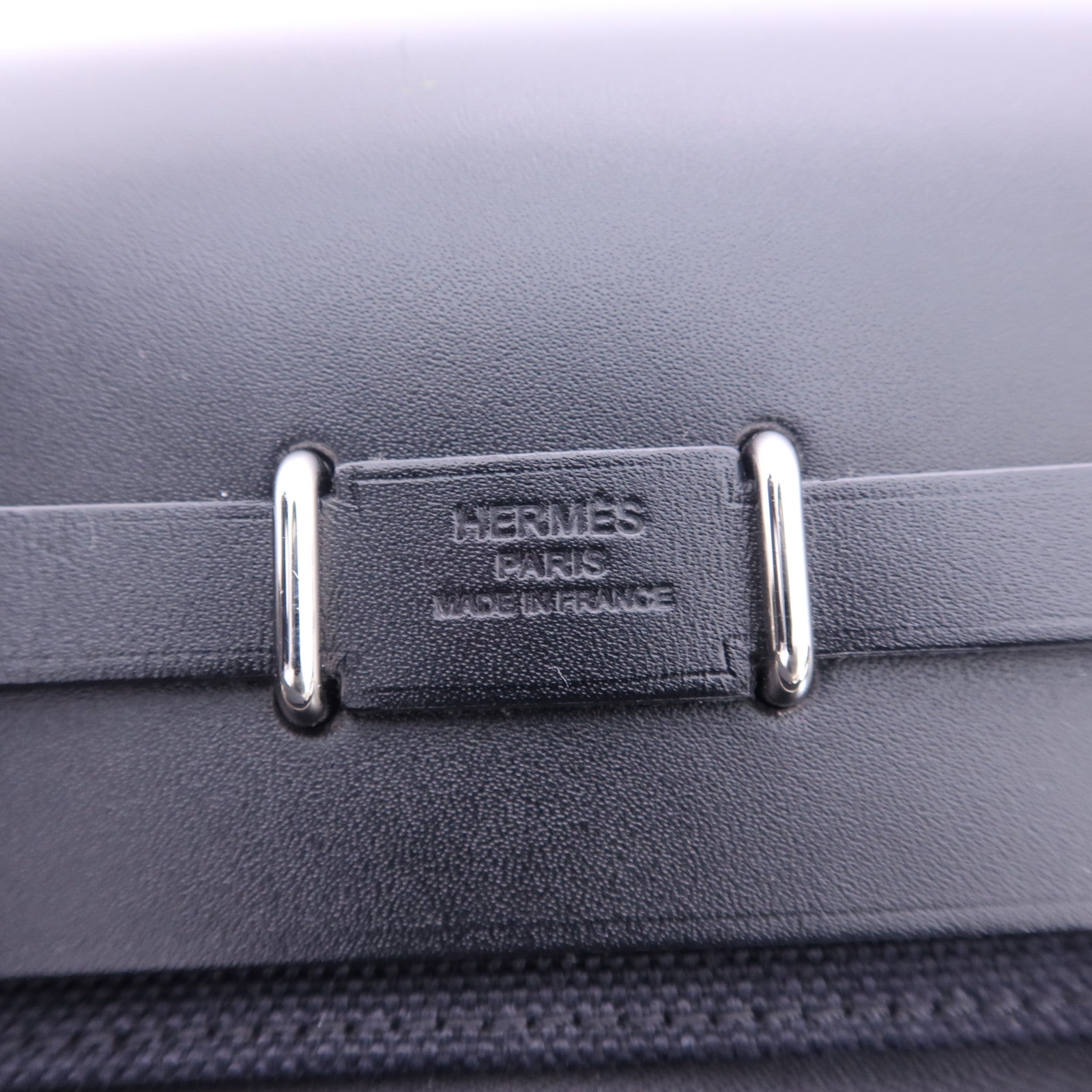 HERMES 帆布Mini Herbag銀扣肩背袋Noir