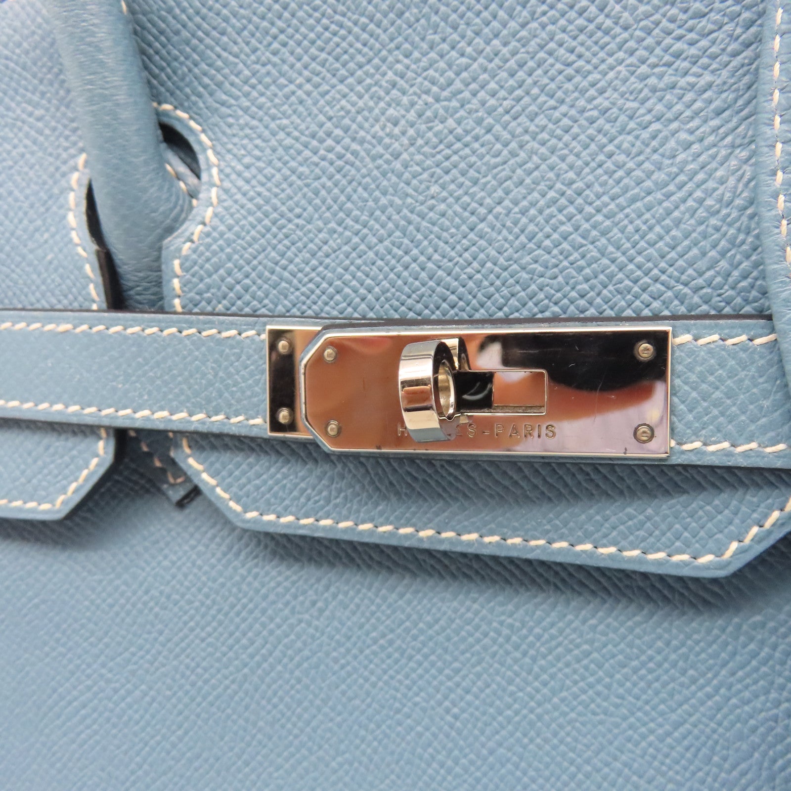HERMES 【清倉大減價】Epsom皮革Birkin 30銀扣手挽袋牛仔藍色