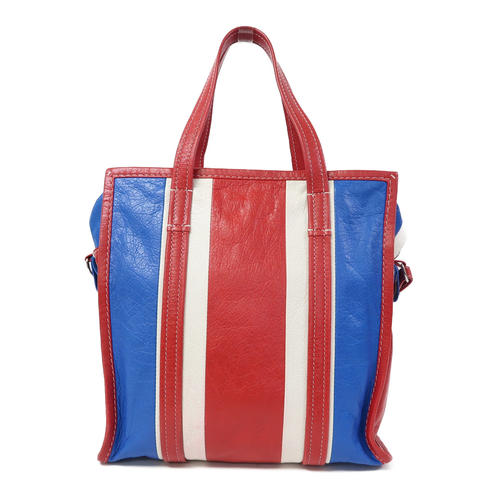 BALENCIAGA 牛皮Bazar Bag銀扣肩背袋藍色/紅色/白色 - Main Image