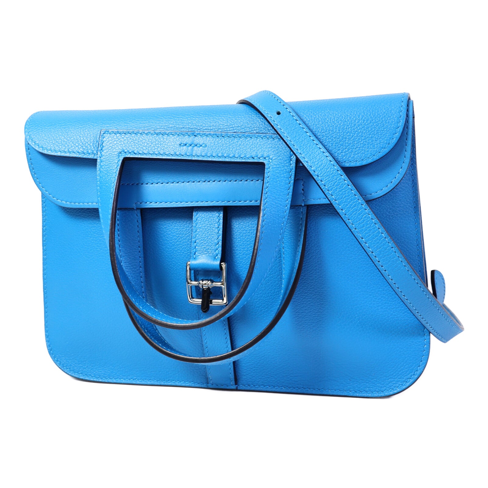 HERMES Evercolor皮革Halzan 25手挽肩背兩用袋Blue Zanzibar