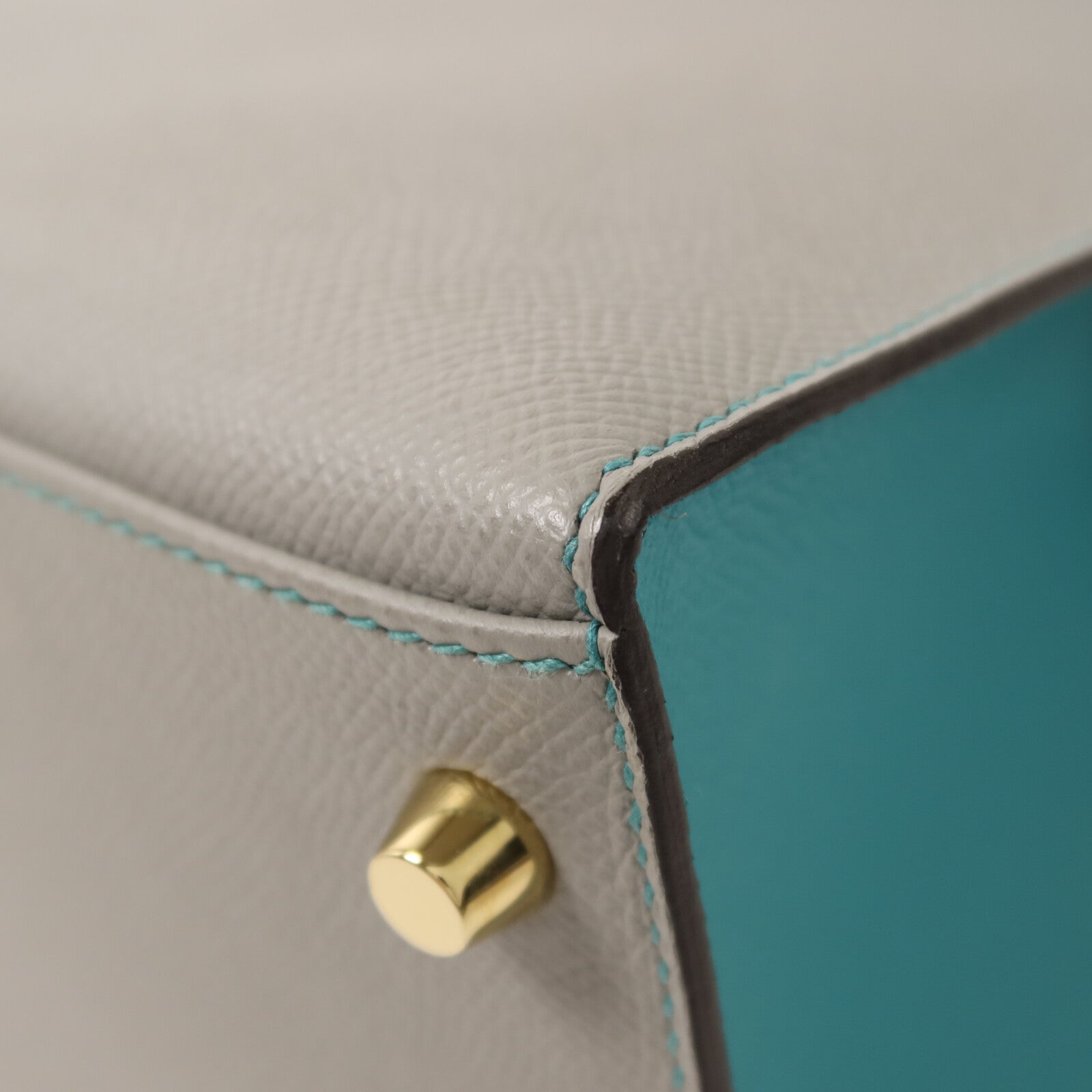 HERMES Epsom皮革Kelly 28金扣手挽肩背兩用袋Gris Mouette/Bleu Paon