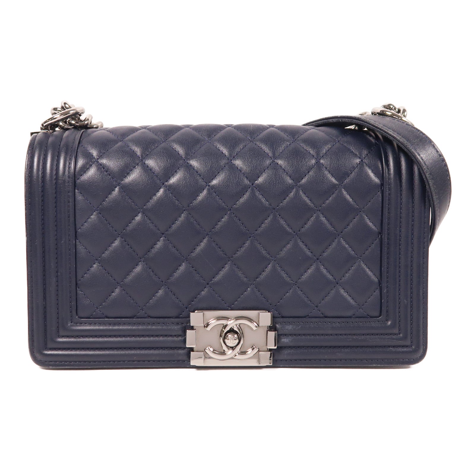 CHANEL 牛皮皮革Boy Chanel銀扣鏈帶肩背袋