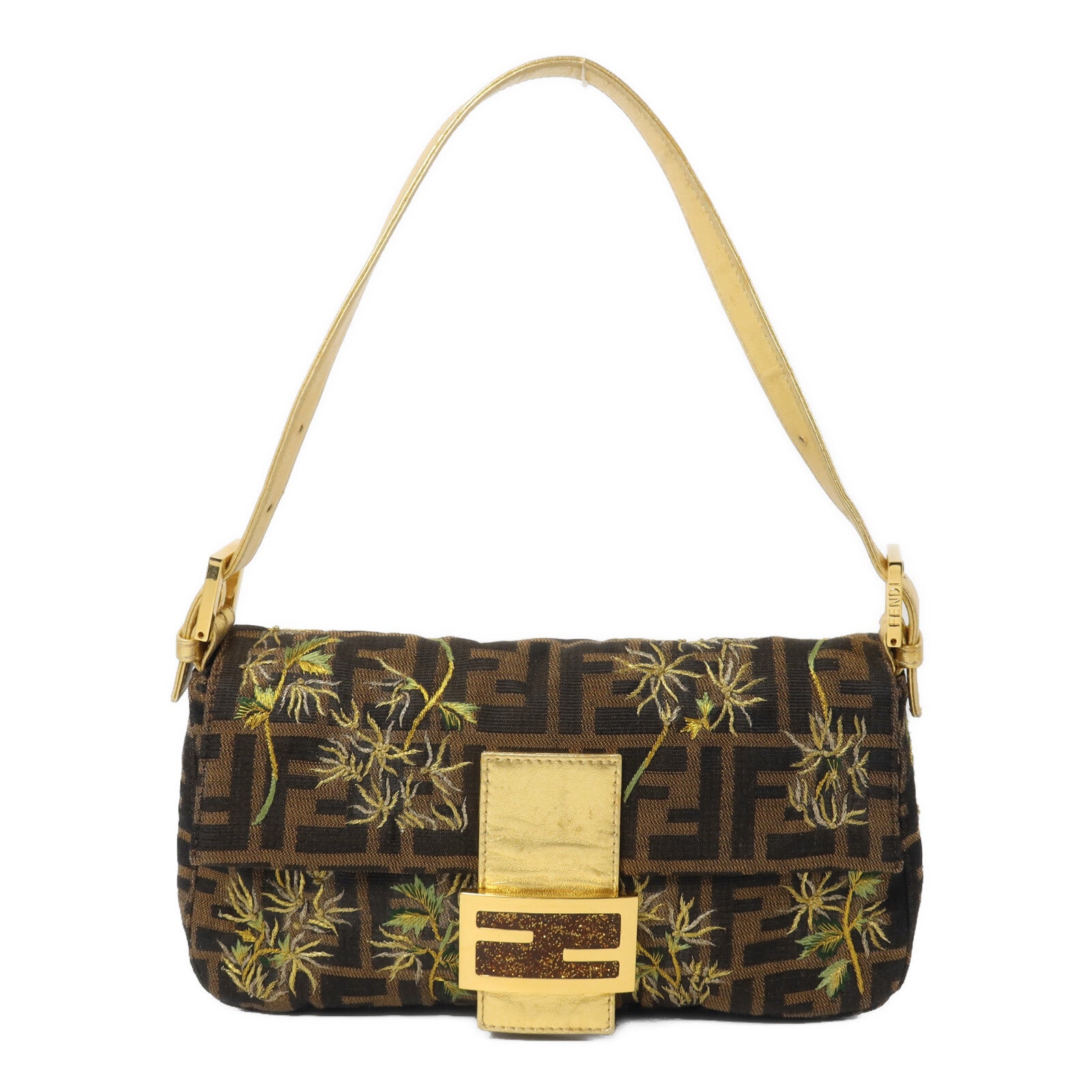 FENDI 帆布Zucca Palm Tree Embroidered Baguette Bag肩背袋
