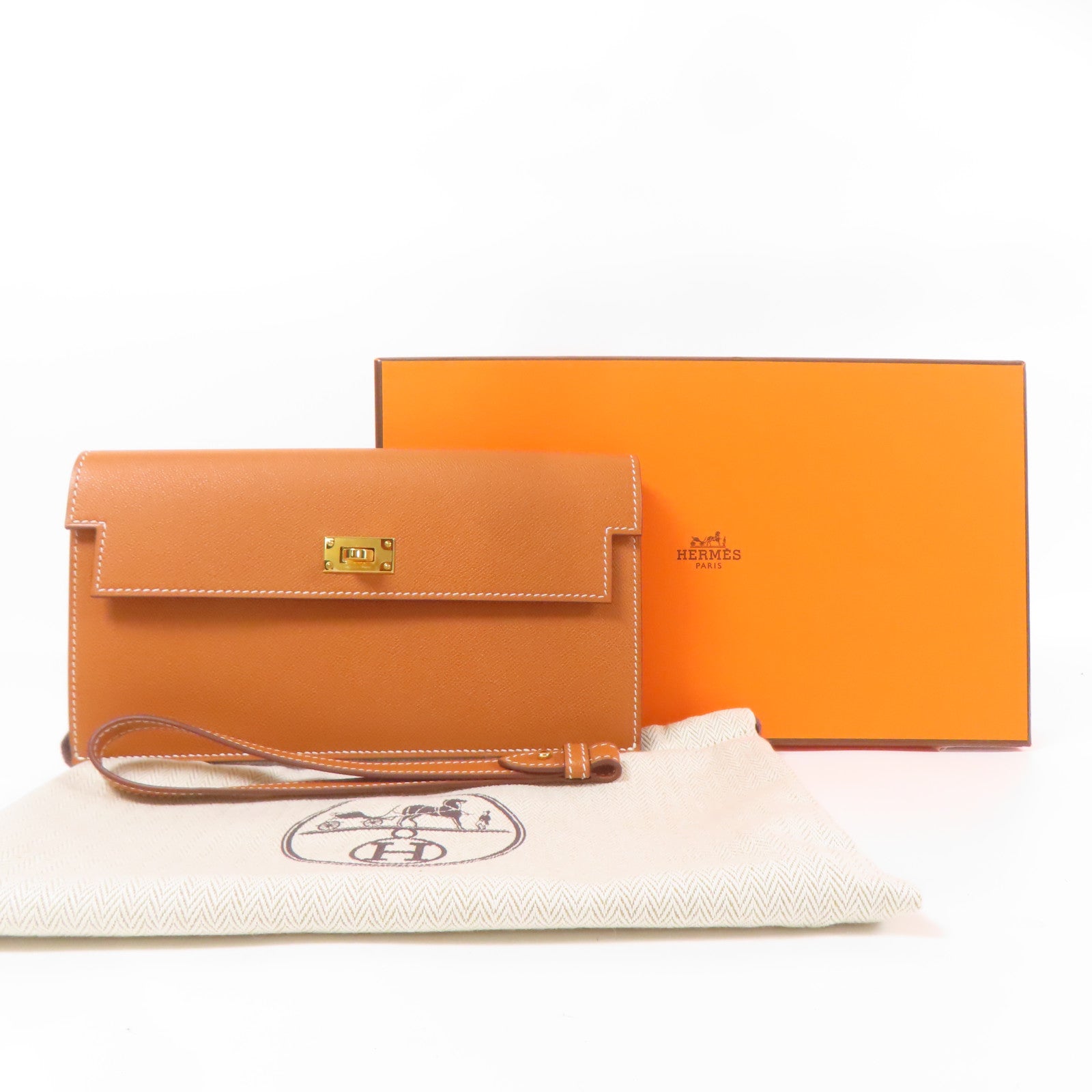 HERMES Epsom皮革Kelly金扣長錢包Gold