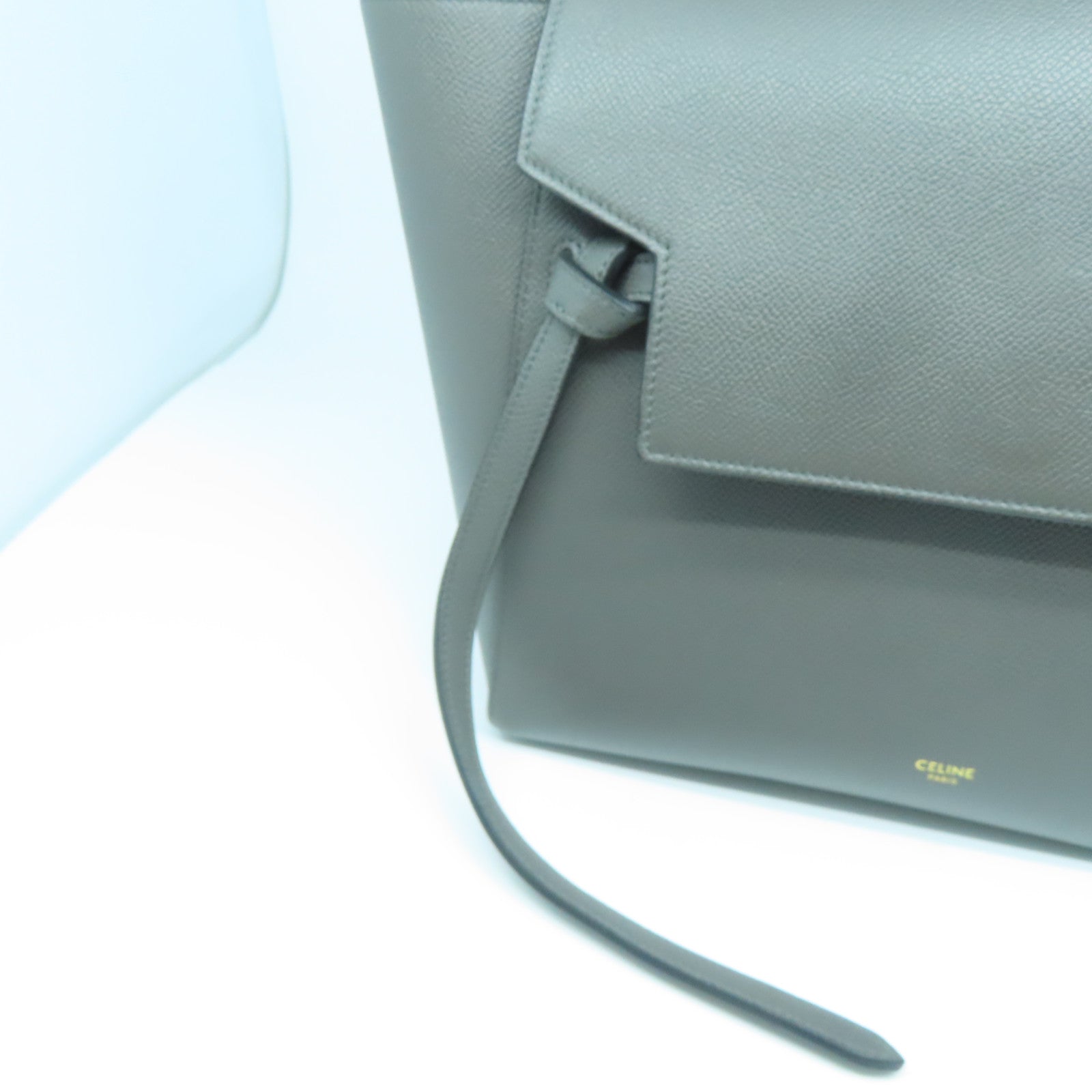 CELINE 牛皮皮革Belt Shoulder Bag金扣手挽肩背兩用袋灰色