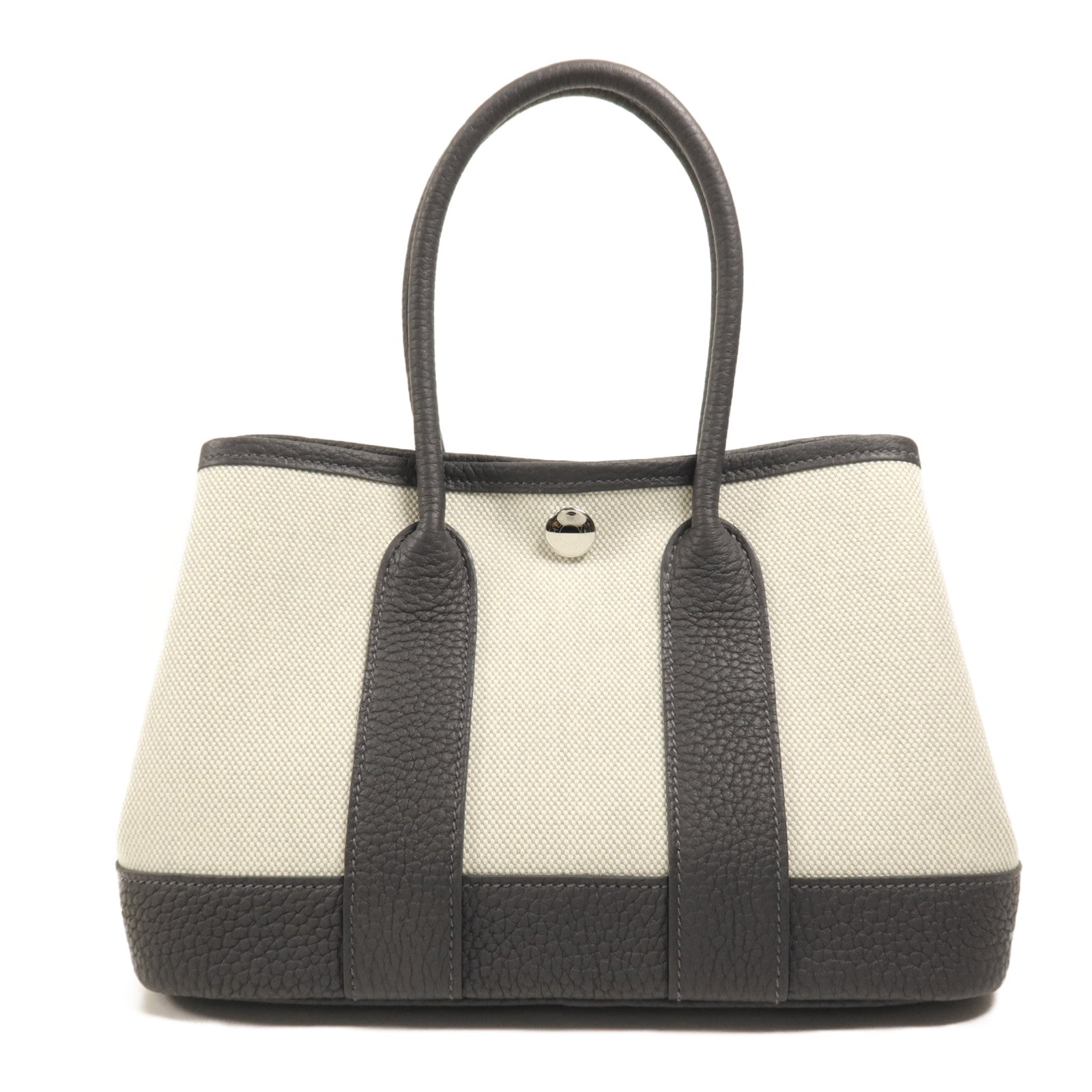HERMES 帆布Mini Graden Party銀扣手挽袋Ardoise