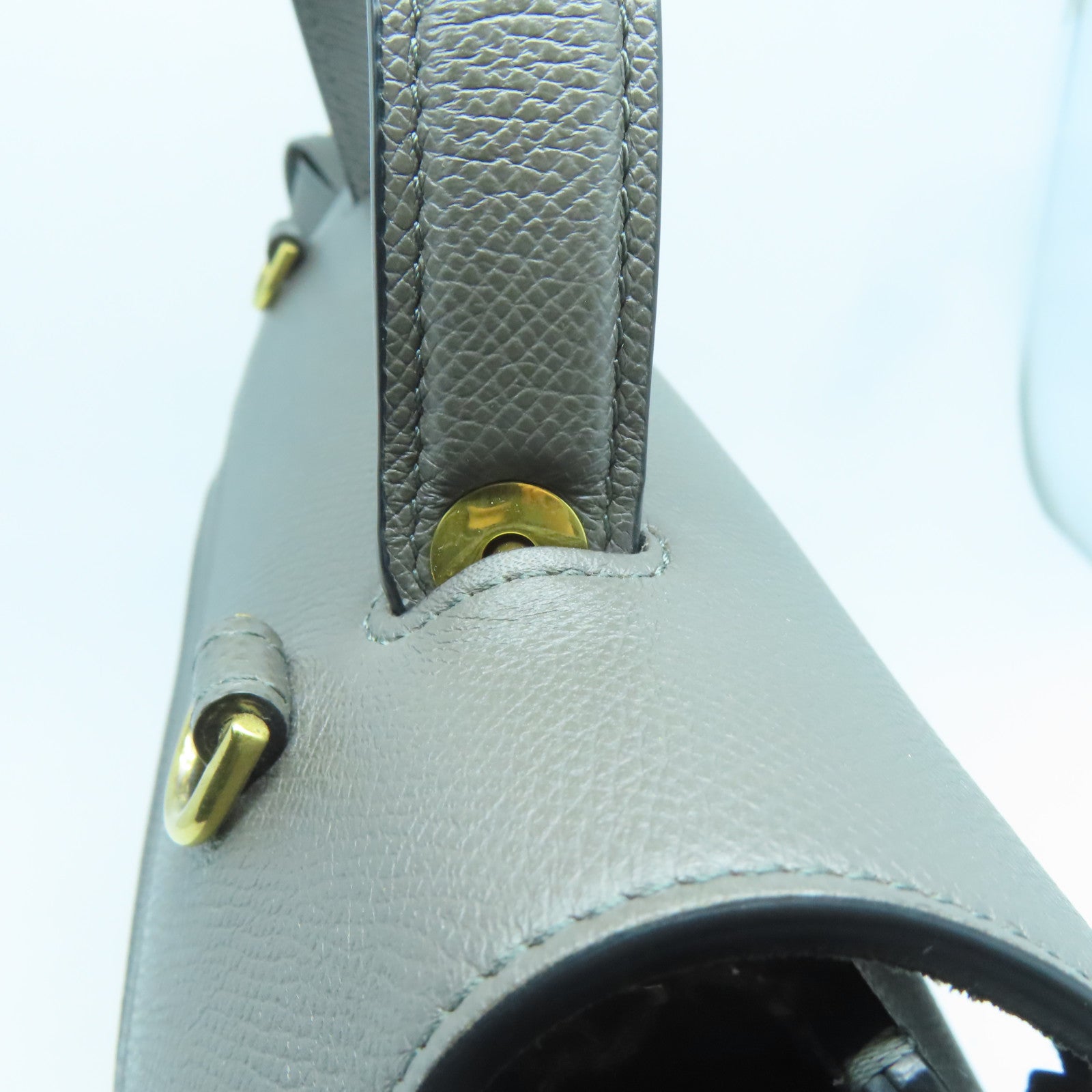 CELINE 牛皮皮革Belt Shoulder Bag金扣手挽肩背兩用袋灰色