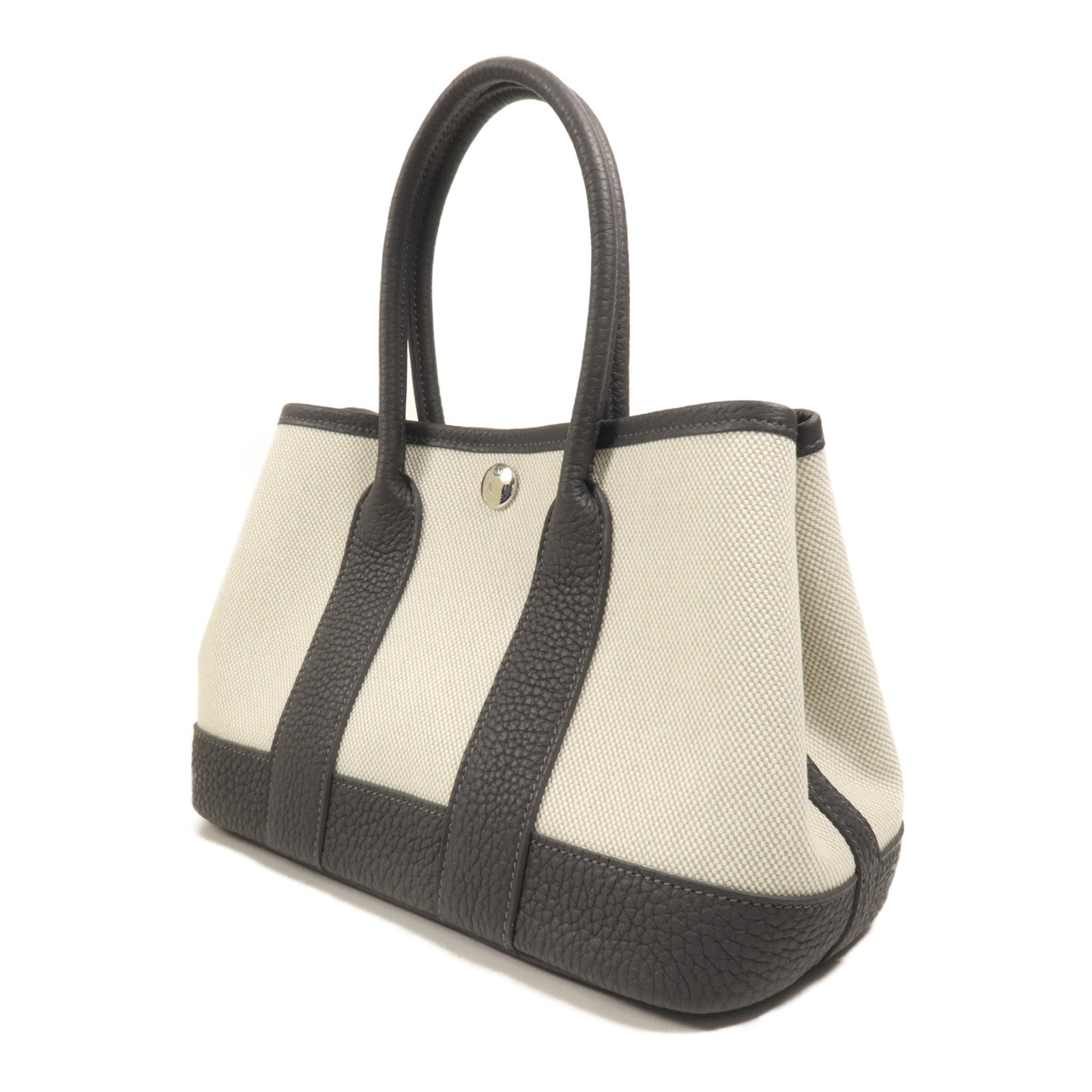 HERMES 帆布Mini Graden Party銀扣手挽袋Ardoise