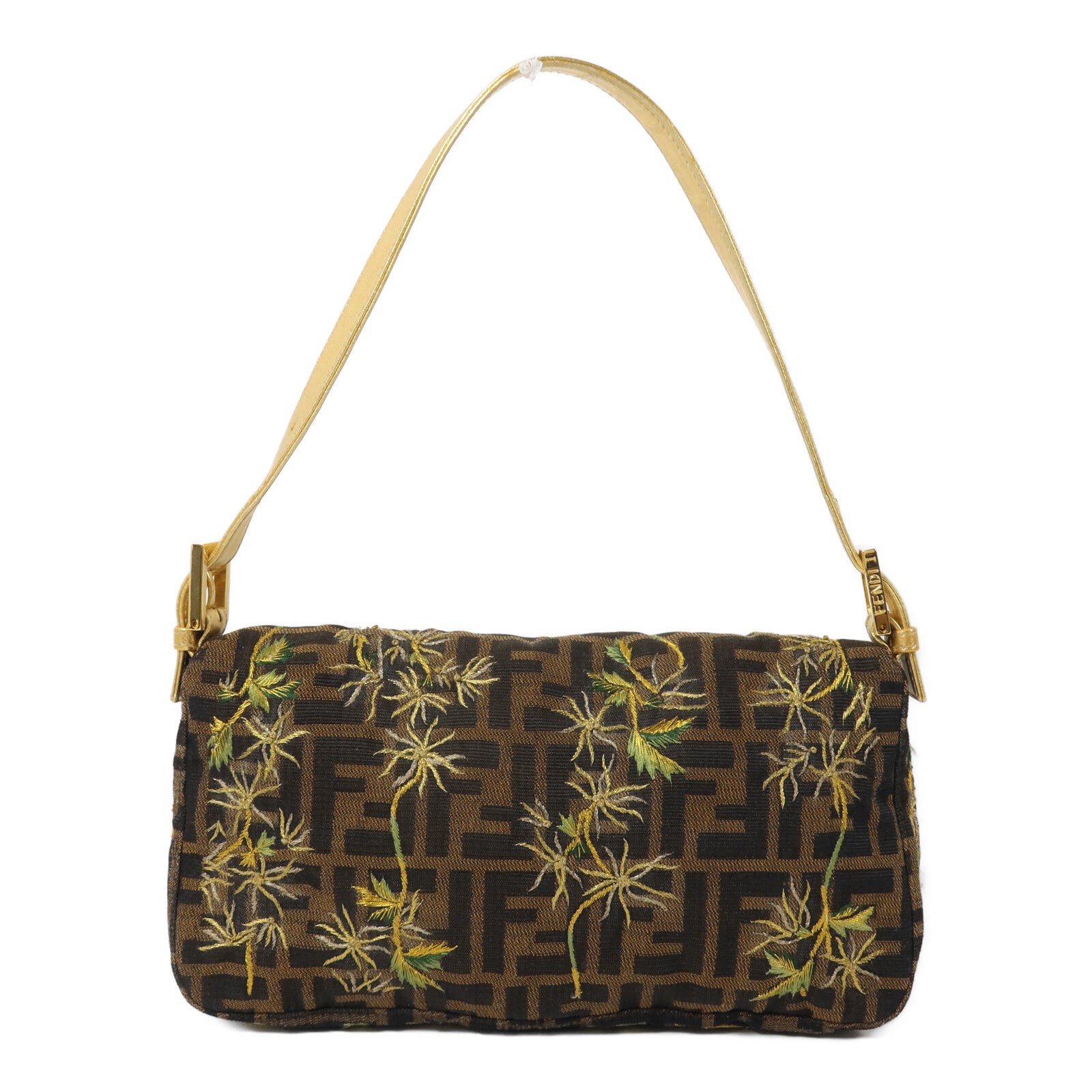 FENDI 帆布Zucca Palm Tree Embroidered Baguette Bag肩背袋