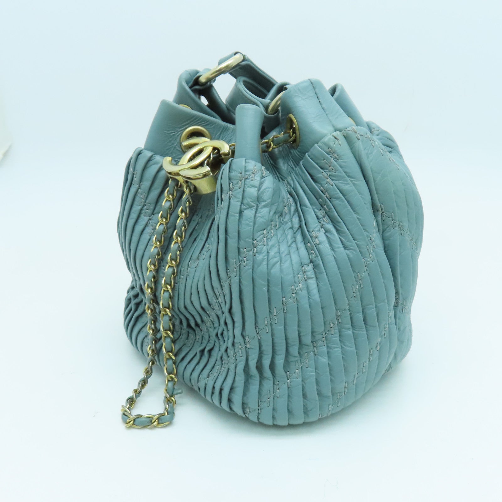 CHANEL 【激減優惠】牛皮皮革Shoulder Bag金扣肩背袋藍色