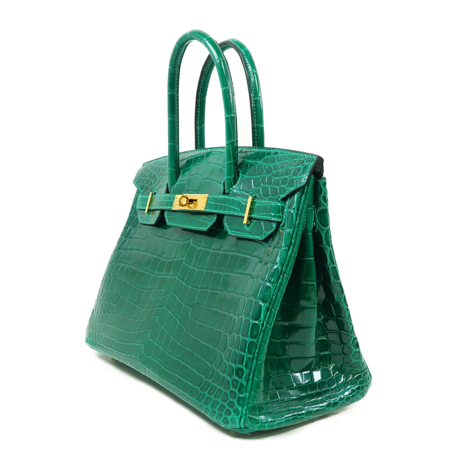 HERMES Croco Niloticus皮革Birkin 30金扣手挽袋翡翠綠色