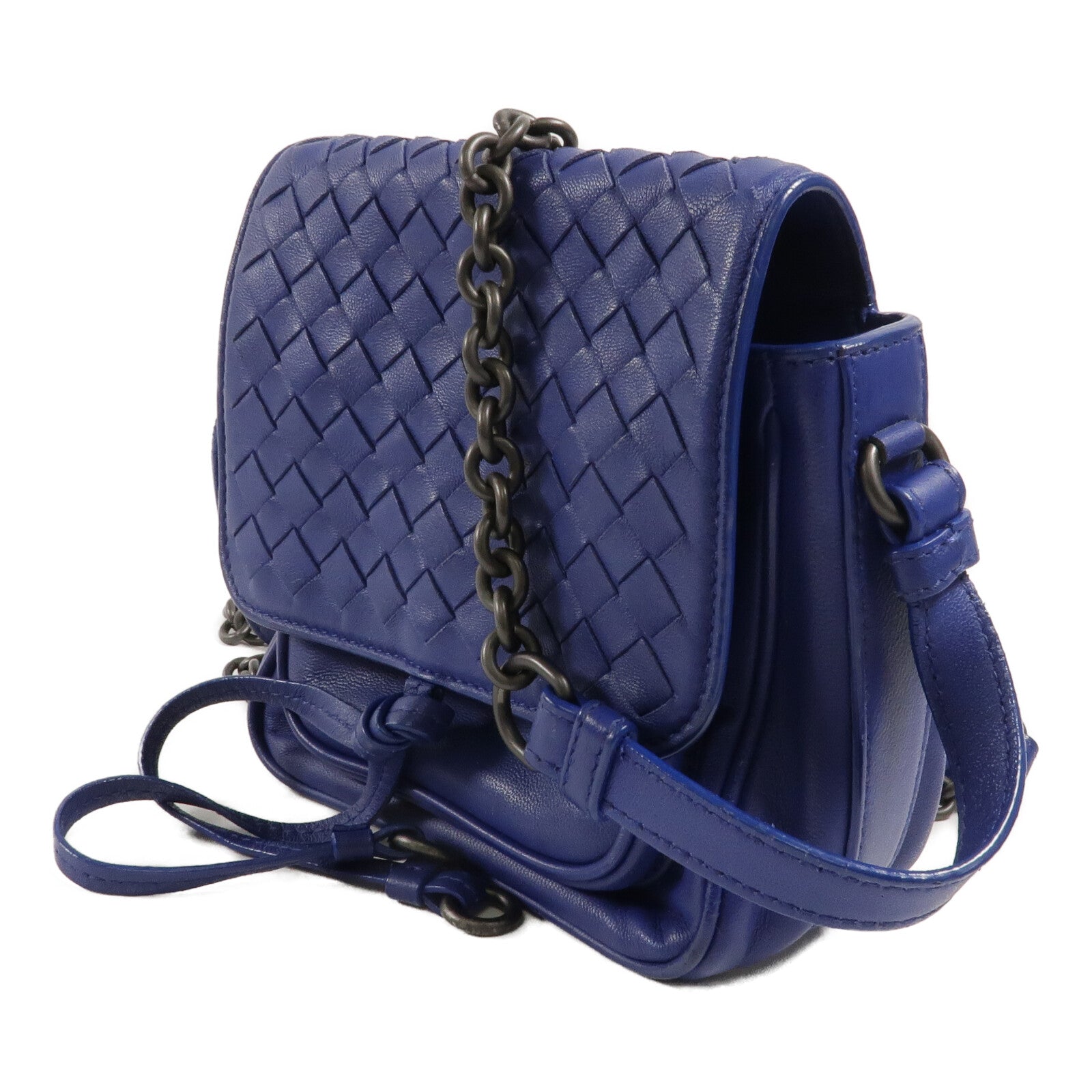 BOTTEGA VENETA 羊皮皮革New Tie Intrecciato Mini Saddle Bag鏈帶肩背袋