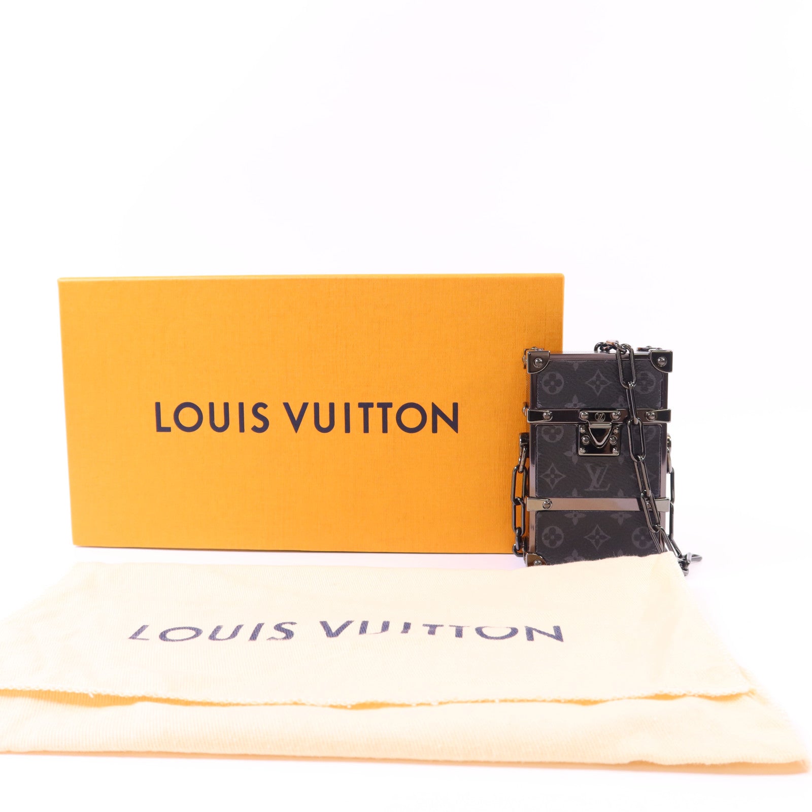 LOUIS VUITTON Monogram Eclipse Trunk Box Chain Shoulder鏈帶肩背袋