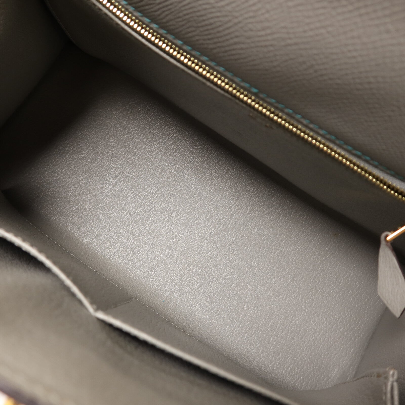 HERMES Epsom皮革Kelly 28金扣手挽肩背兩用袋Gris Mouette/Bleu Paon
