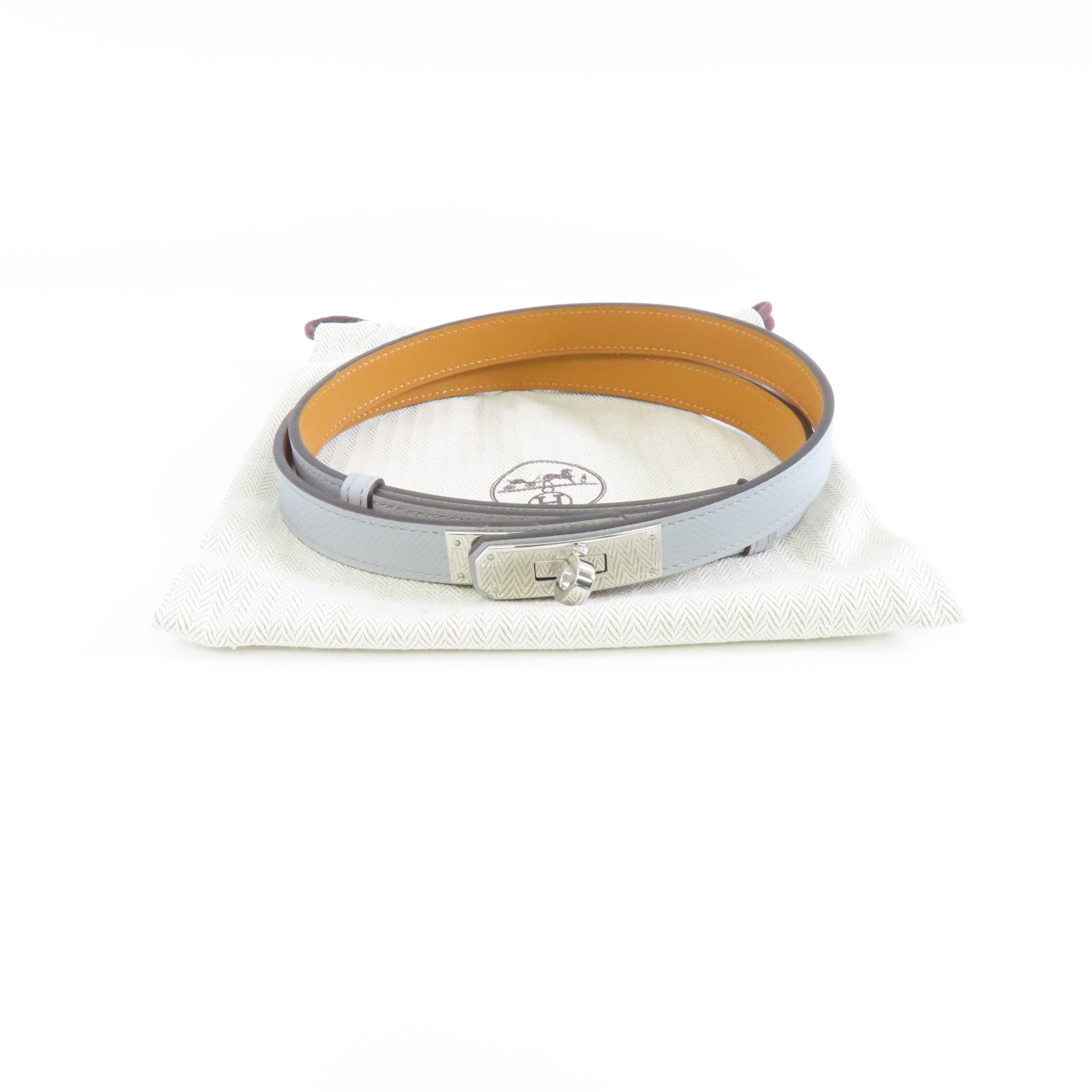 HERMES Epsom皮革Kelly Belt銀扣皮帶8U Bleu Glacier冰河藍