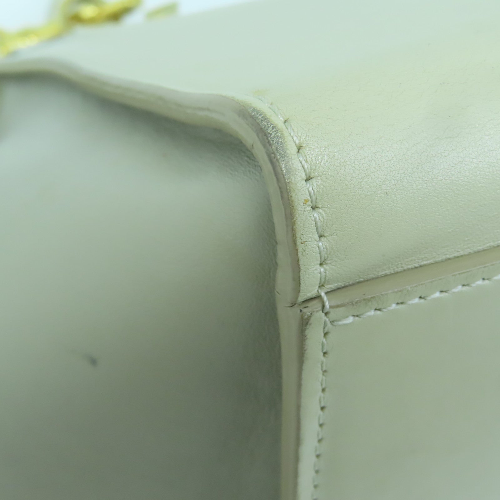 CELINE Cowhide Leather Trapeze Gold Buckle Handle Shoulder Bag White/Gray