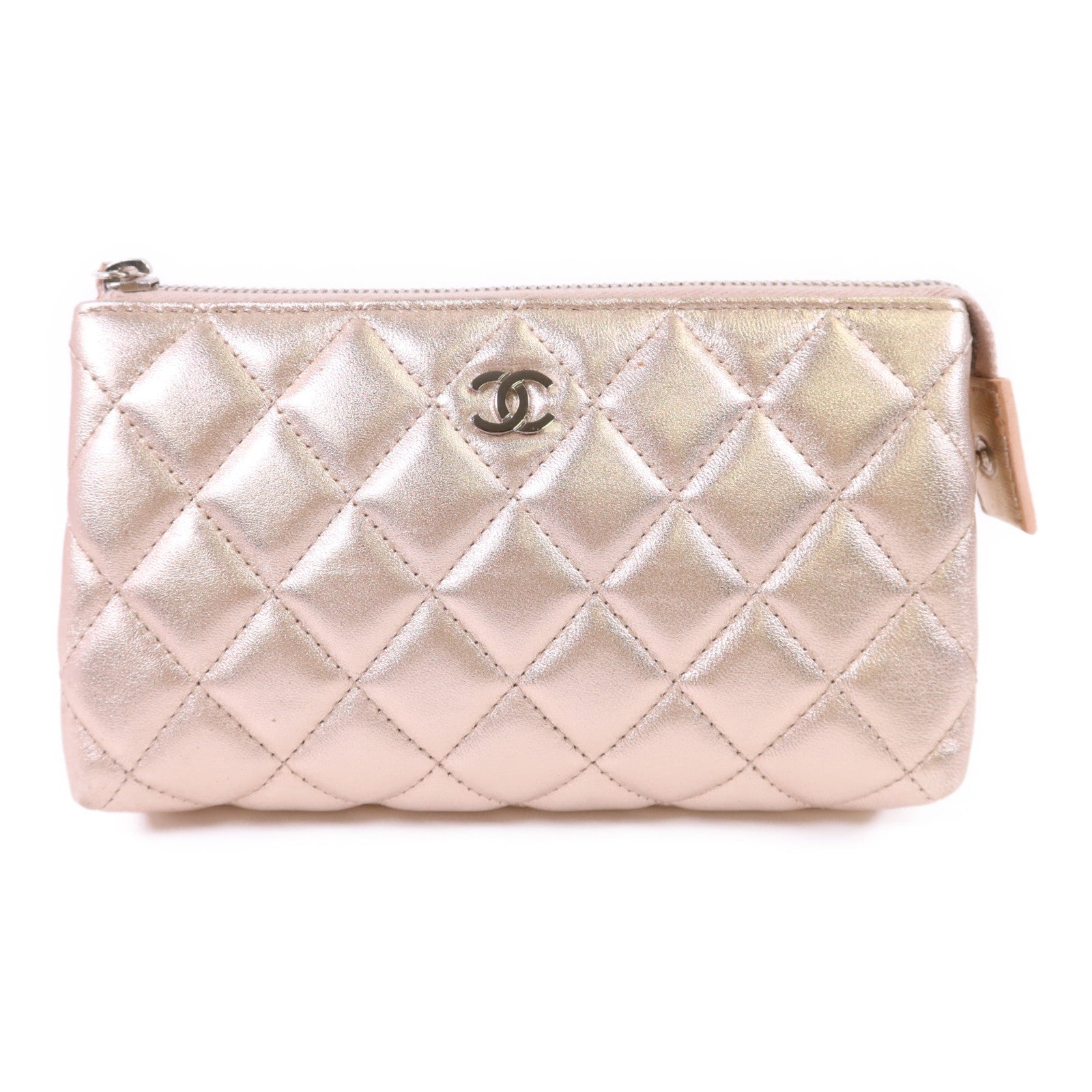 CHANEL 羊皮皮革Pouch銀扣手拿包