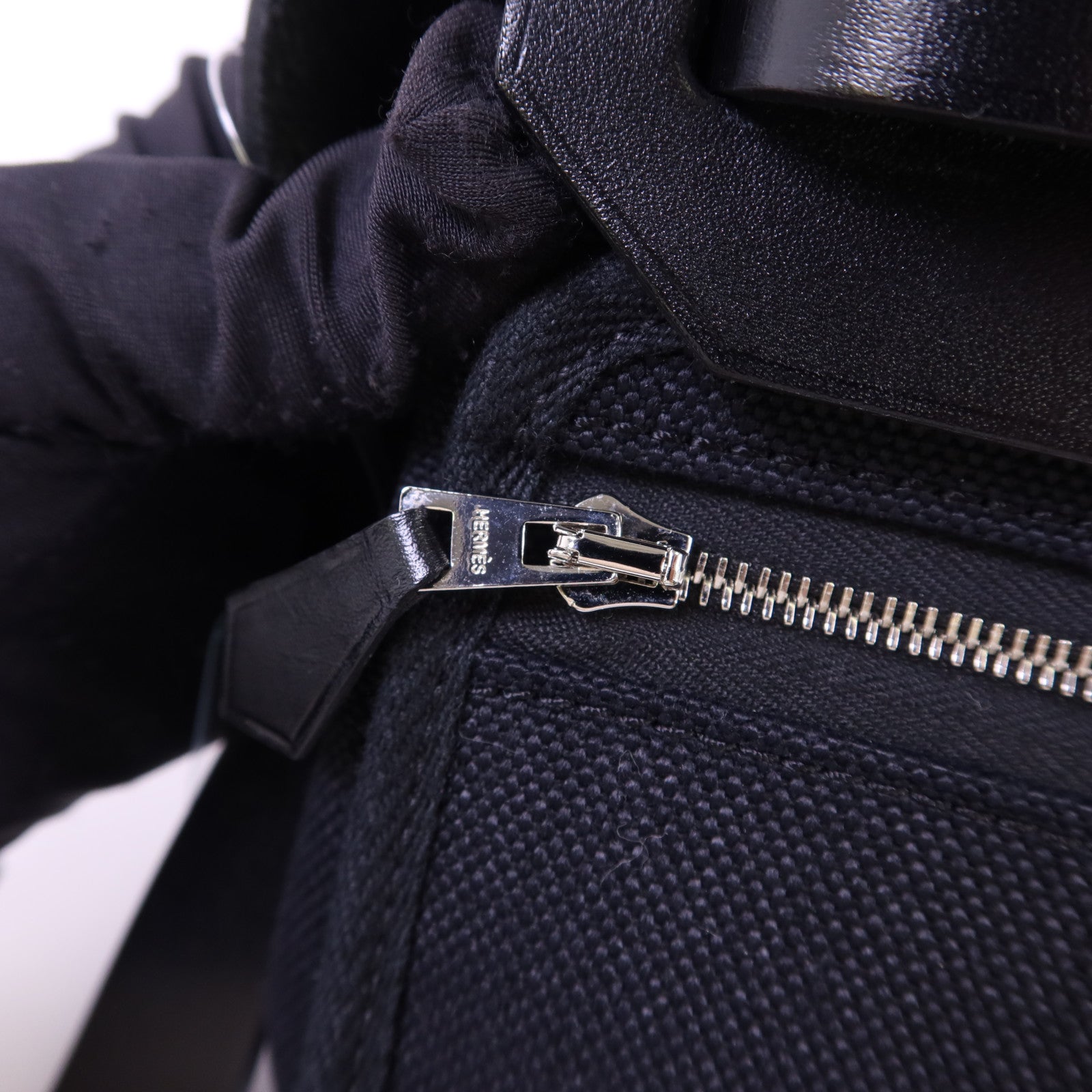 HERMES 帆布Mini Herbag銀扣肩背袋Noir