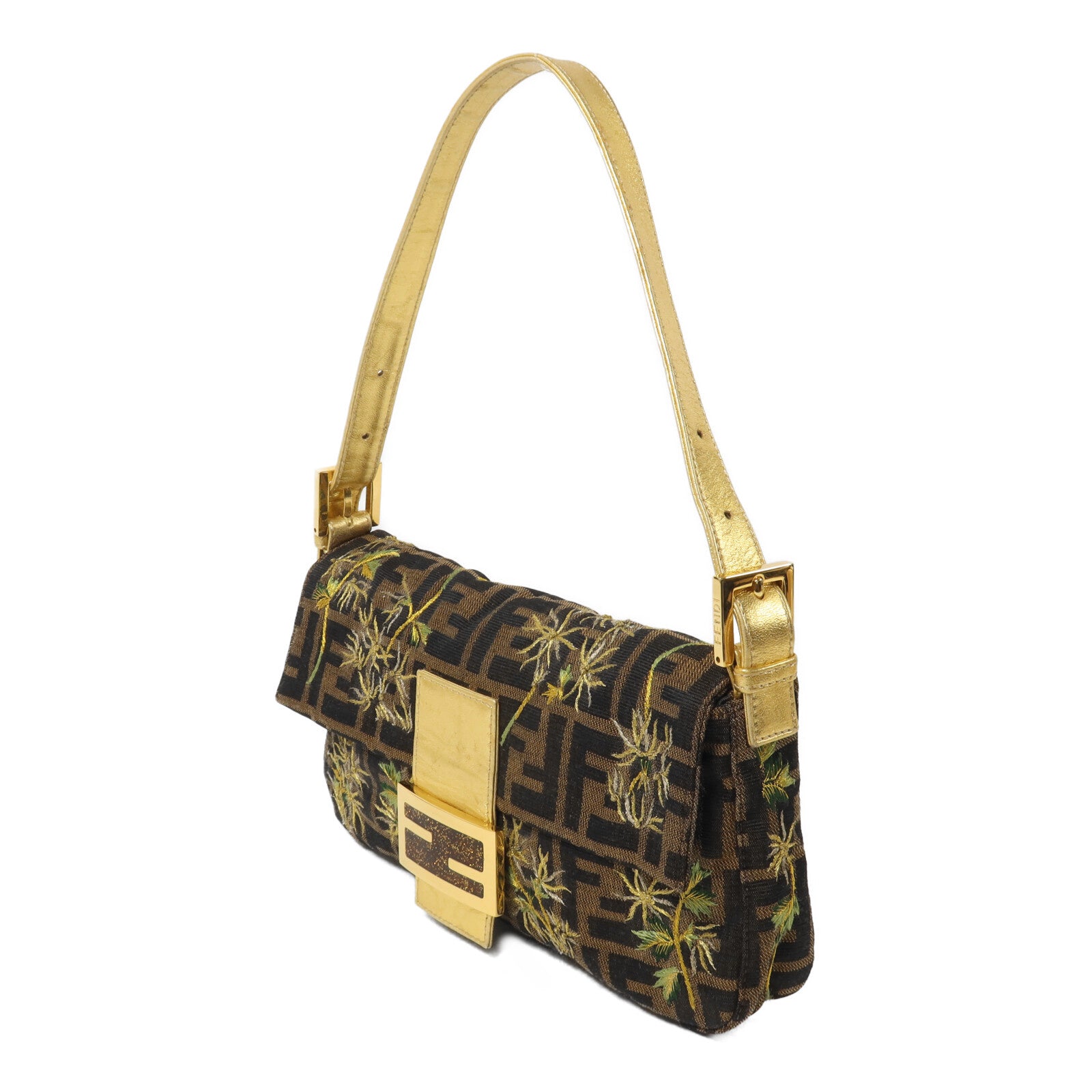 FENDI 帆布Zucca Palm Tree Embroidered Baguette Bag肩背袋