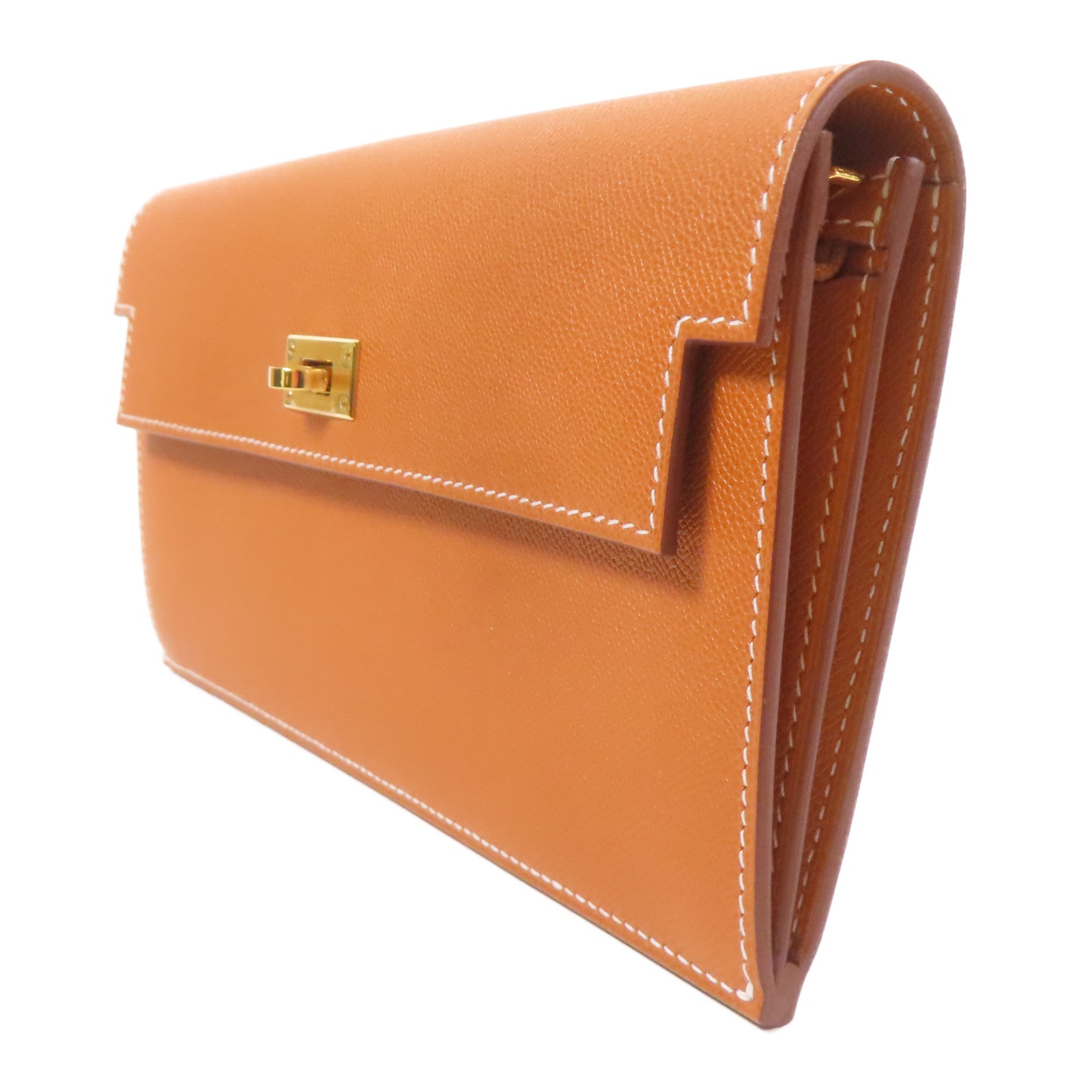 HERMES Epsom皮革Kelly金扣長錢包Gold