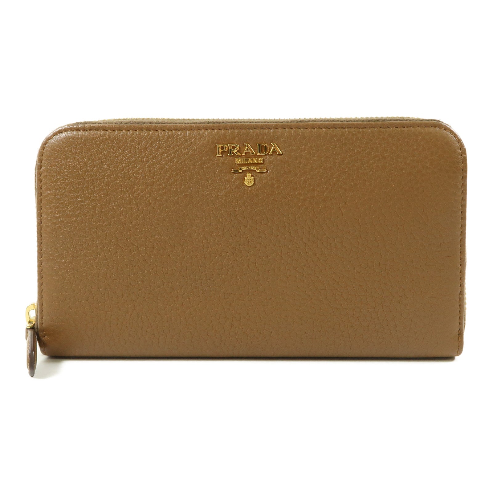 PRADA 牛皮皮革Zipper Long Round Wallet金扣長錢包啡色