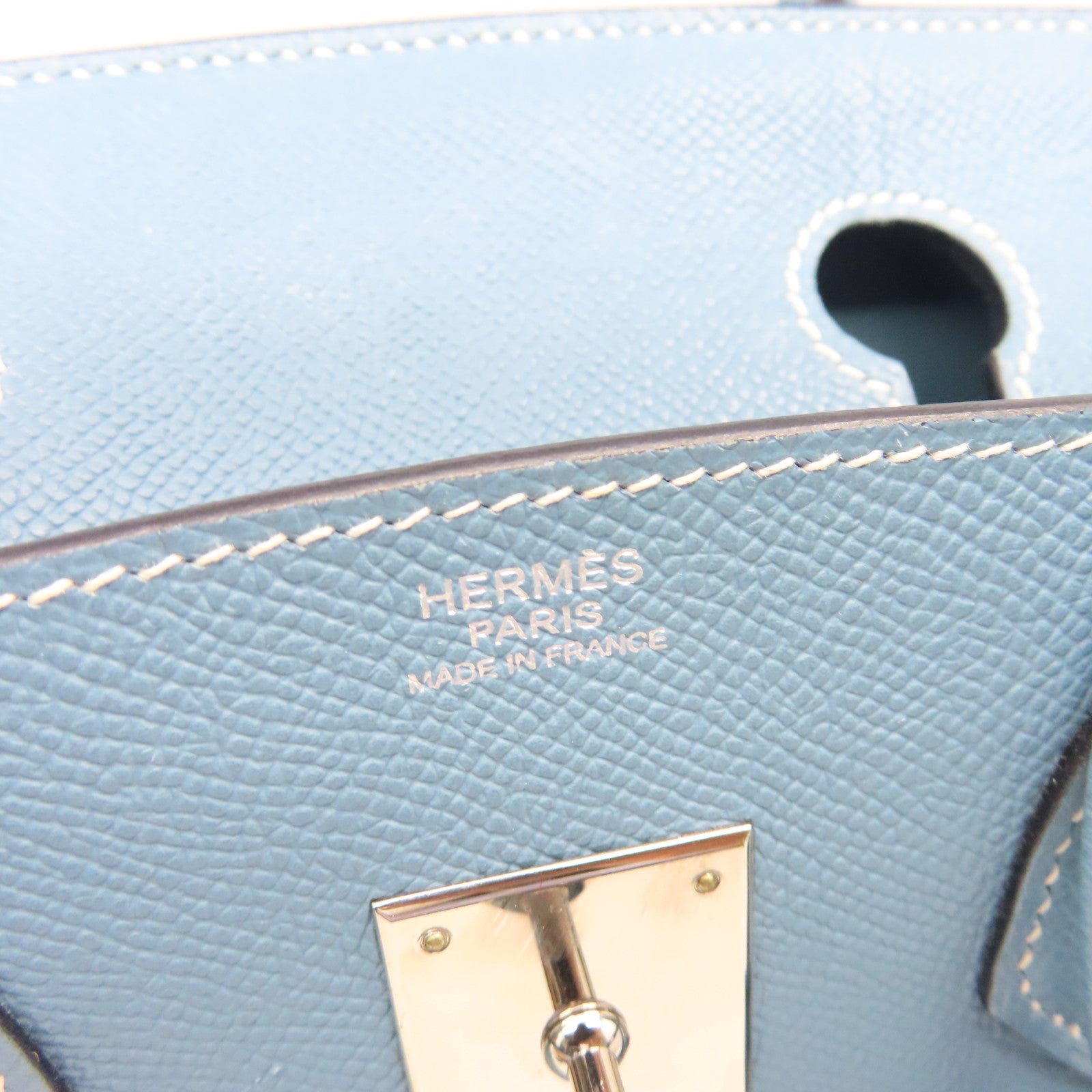 HERMES 【清倉大減價】Epsom皮革Birkin 30銀扣手挽袋牛仔藍色
