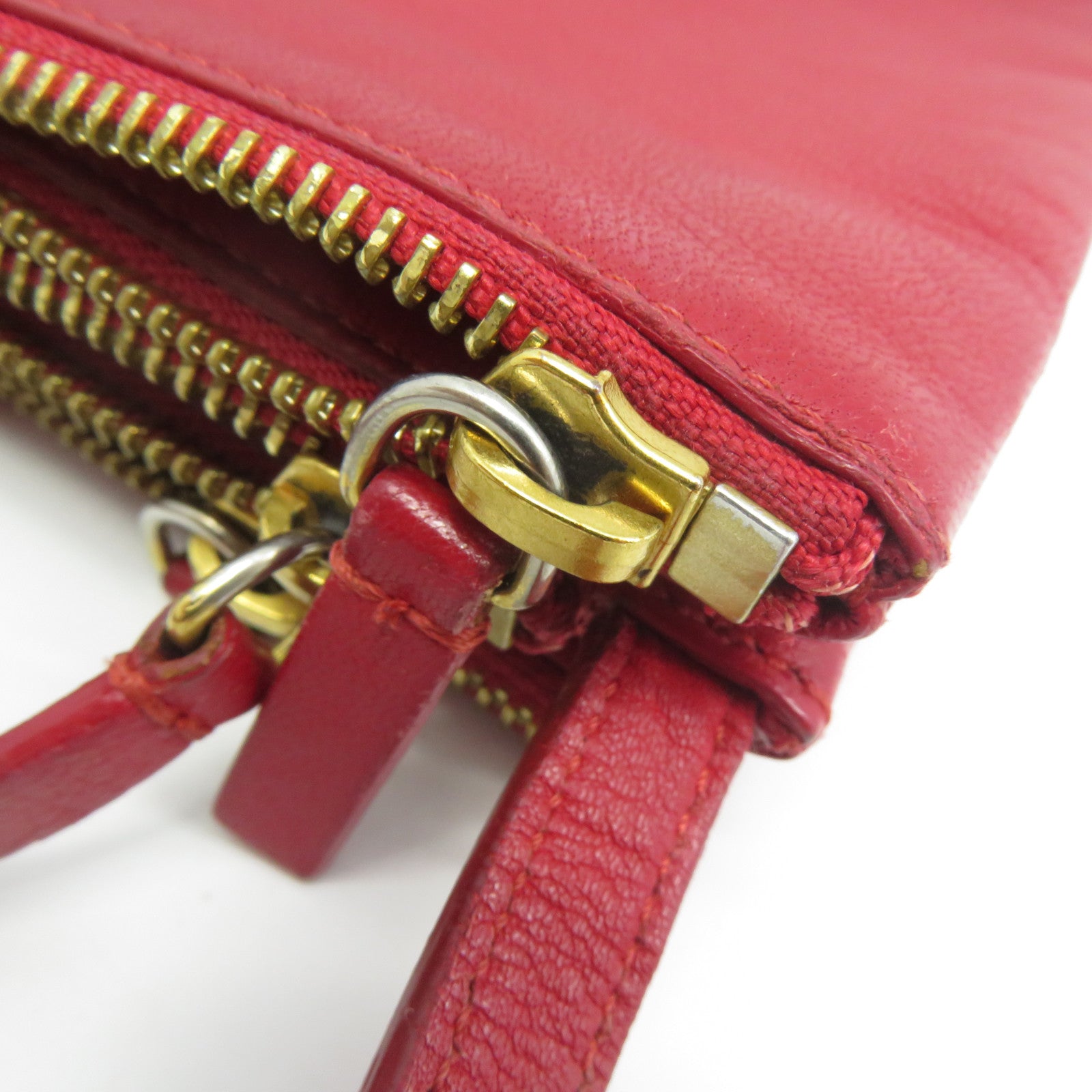 CELINE 羊皮皮革Trio Shoulder Bag金扣肩背袋紅色