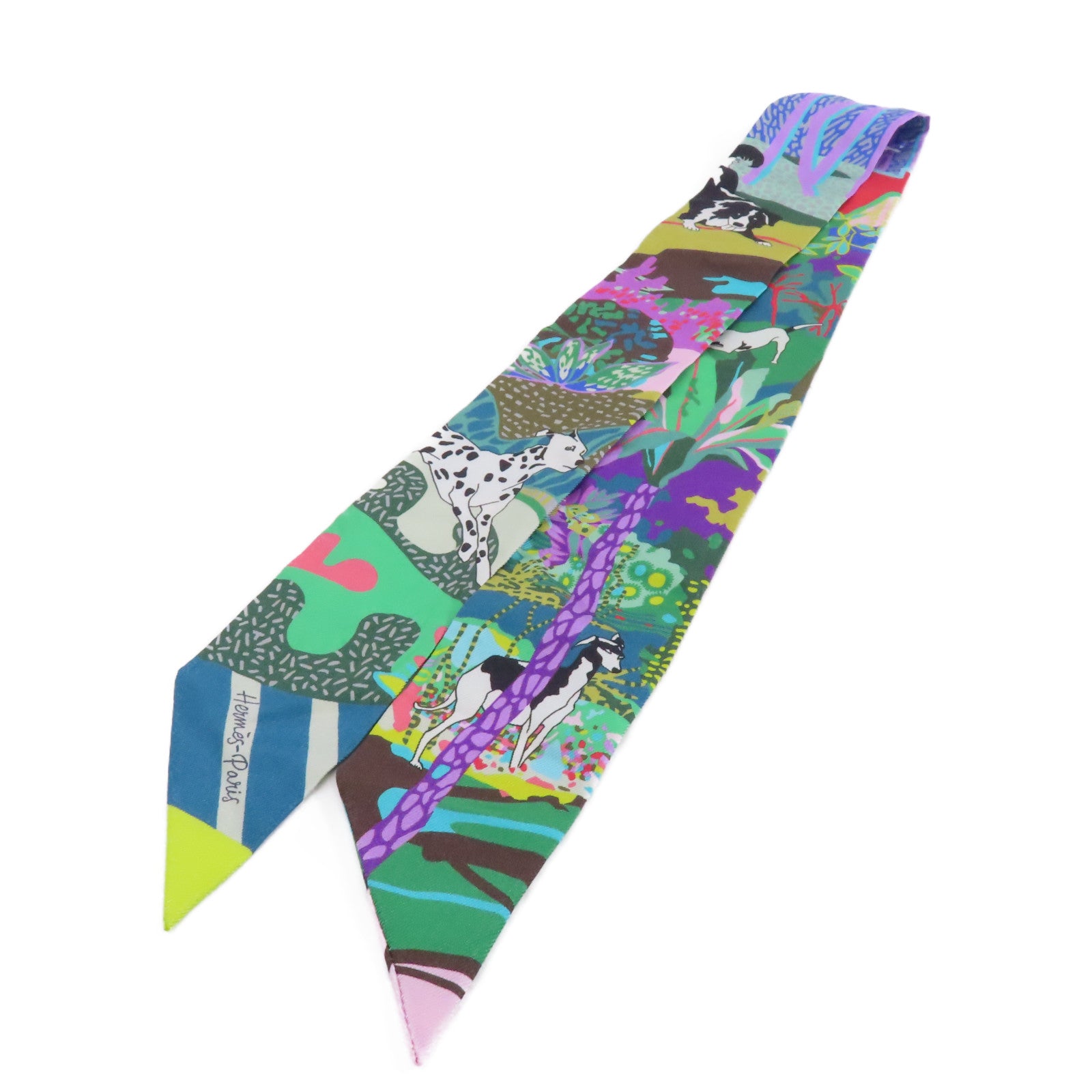 HERMES 絲質Twilly絲巾綠色/彩色