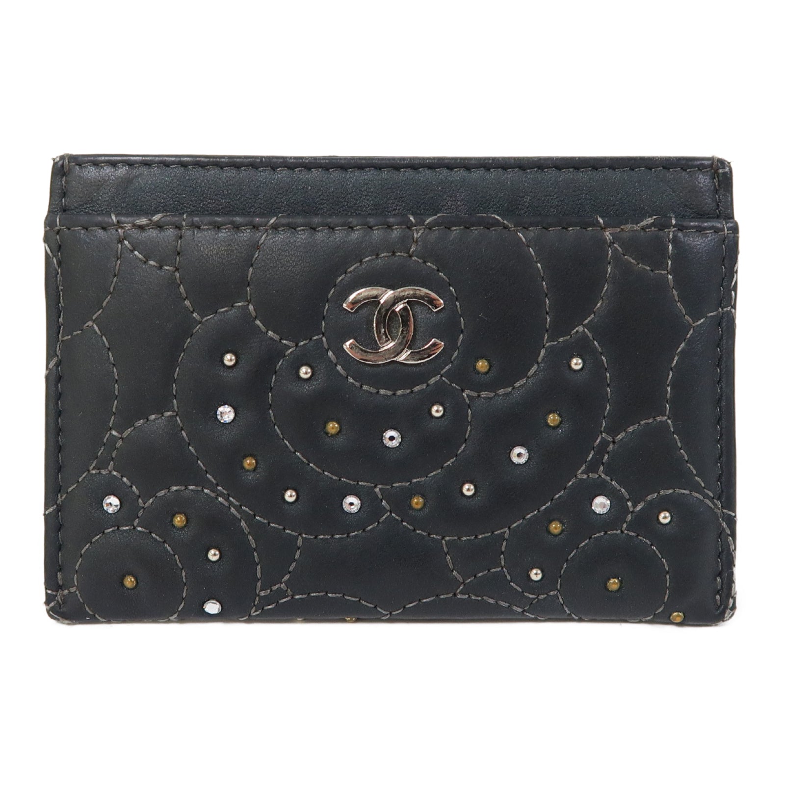 CHANEL 牛皮皮革Card Case銀扣卡片套黑色