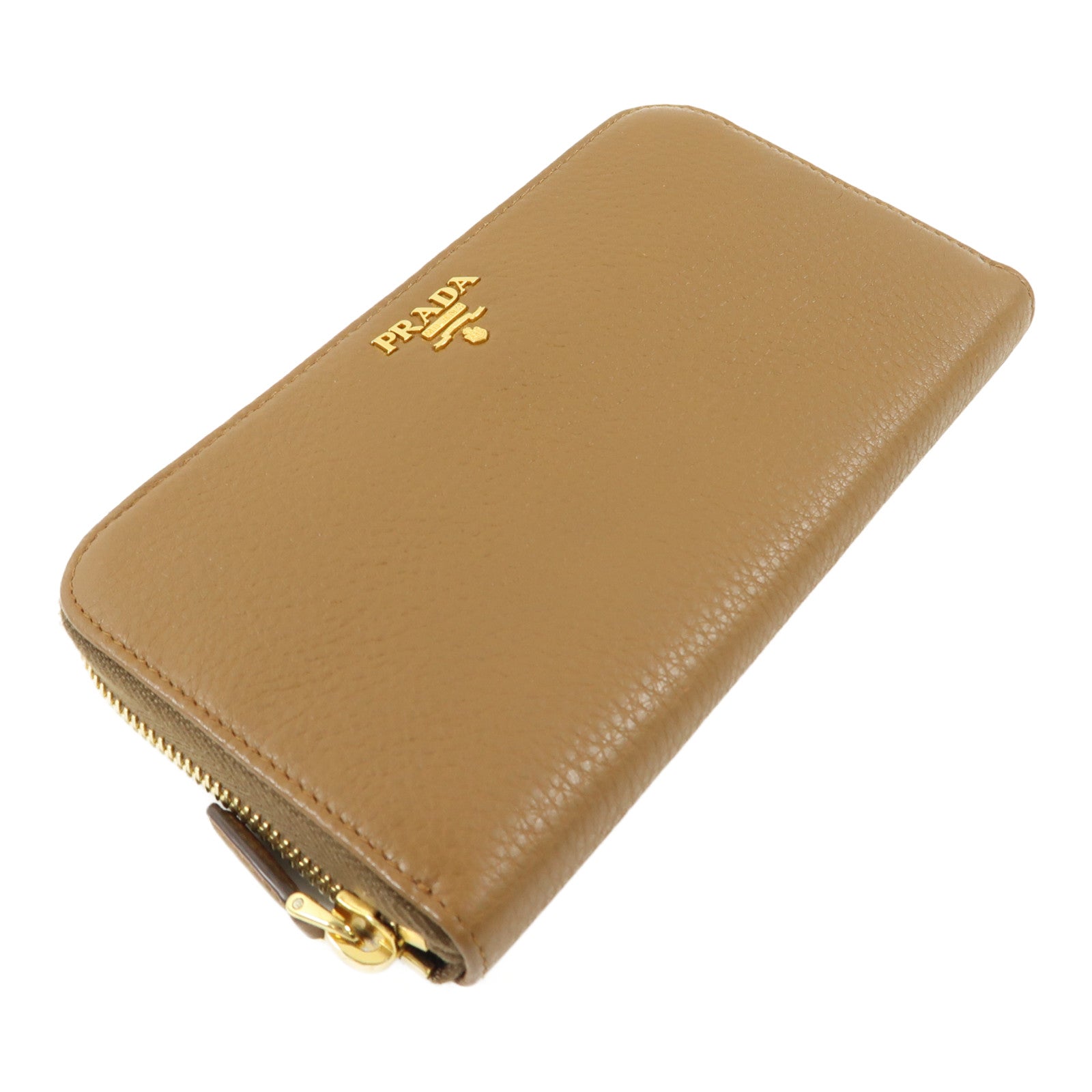 PRADA 牛皮皮革Zipper Long Round Wallet金扣長錢包啡色